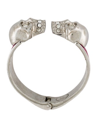 Alexander McQueen Leather & Crystal Twin Skull Cuff Bracelet