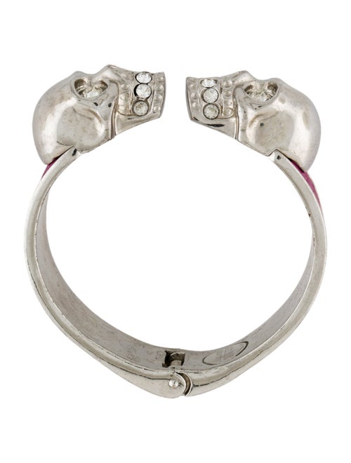 Alexander McQueen Leather & Crystal Twin Skull Cuff Bracelet