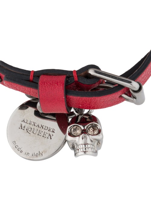 Alexander McQueen Leather Studded Skull Charm Double Wrap Bracelet