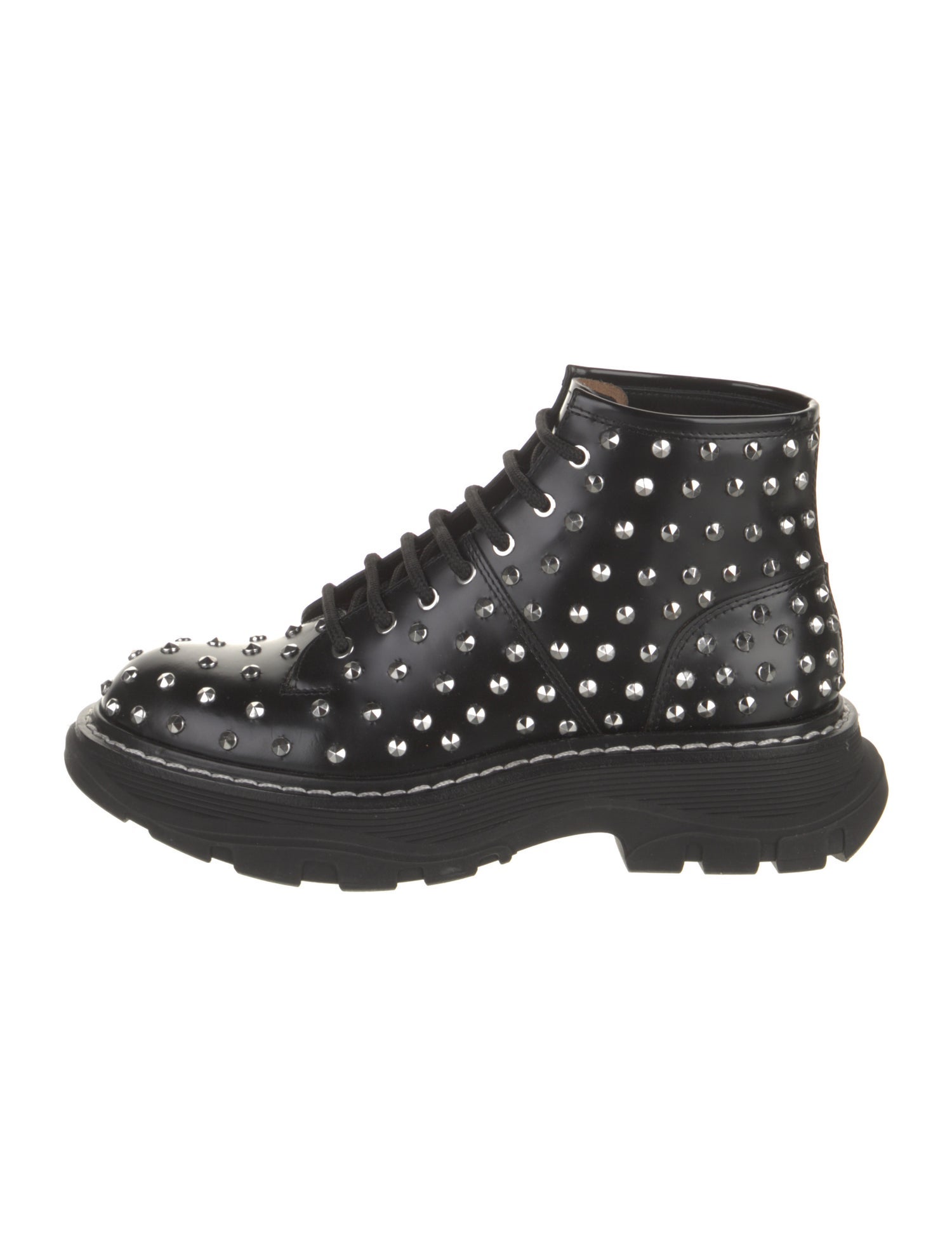 Alexander McQueen Patent Leather Patterned Combat Boots