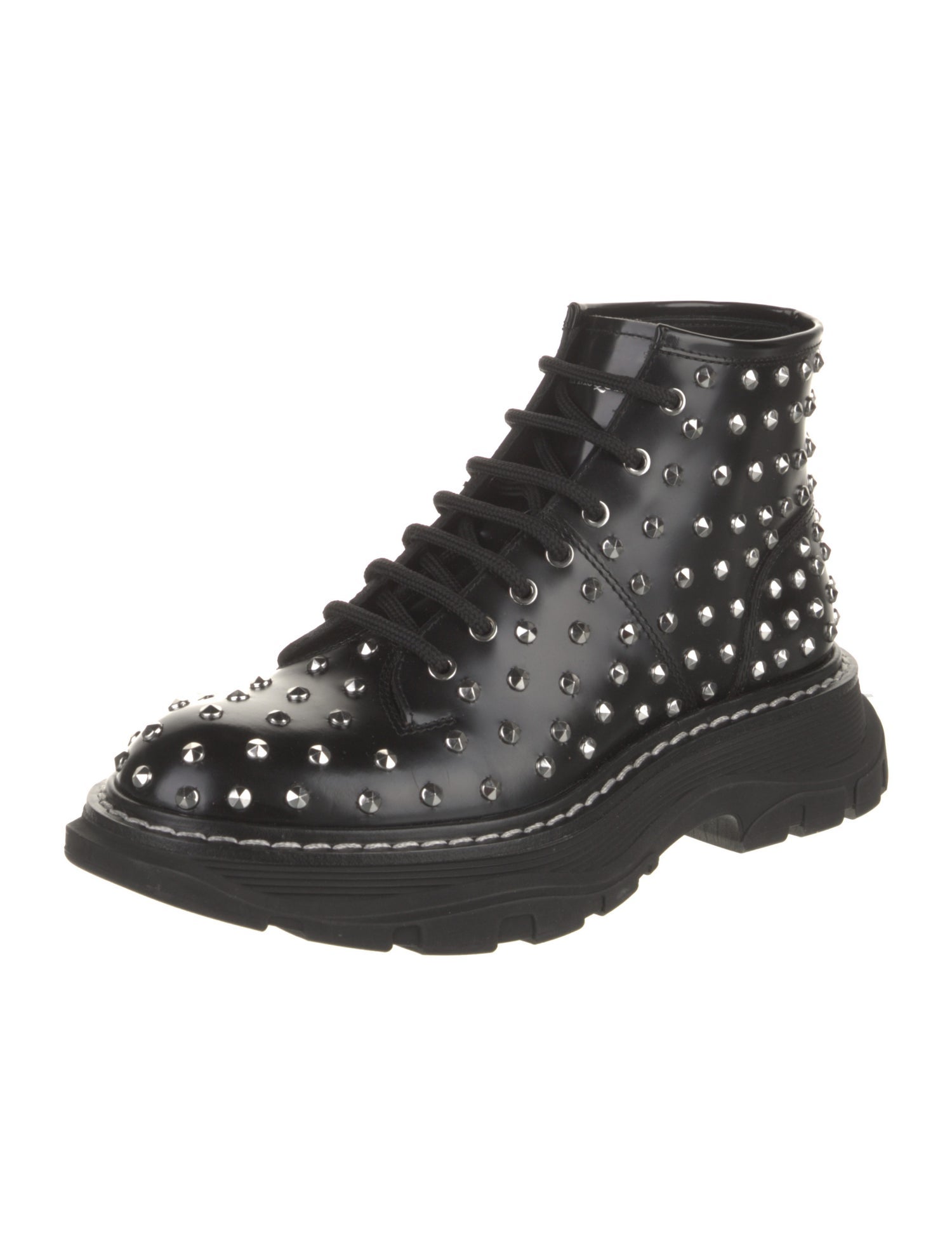 Alexander McQueen Patent Leather Patterned Combat Boots