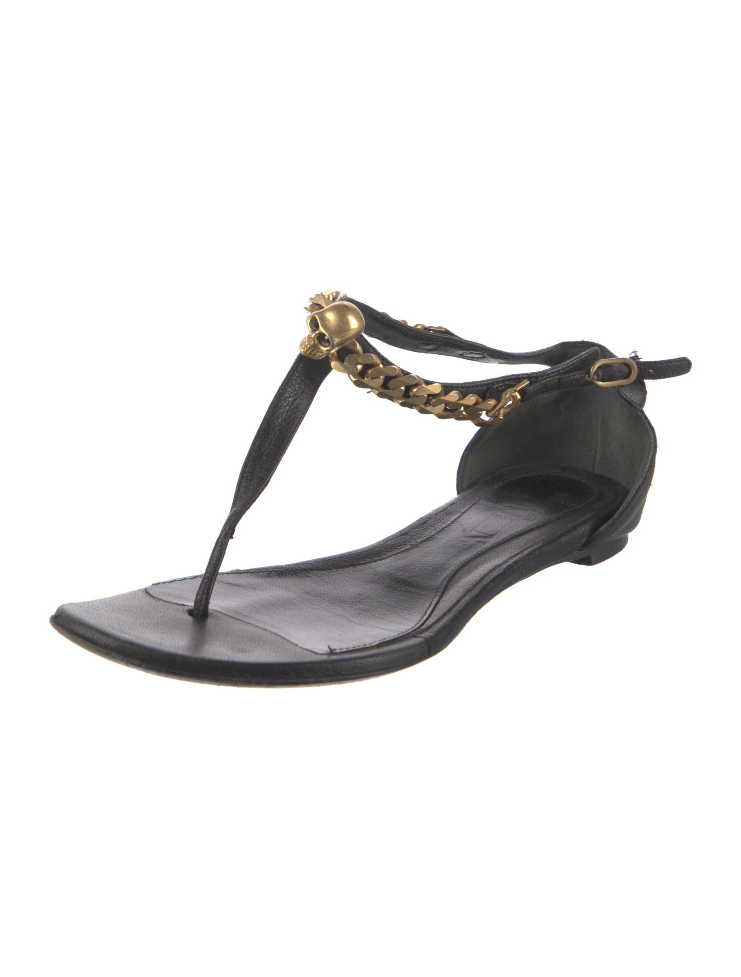 Alexander McQueen Skull Leather T-Strap Sandals