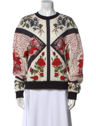Alexander McQueen Floral Print Crew Neck Sweater