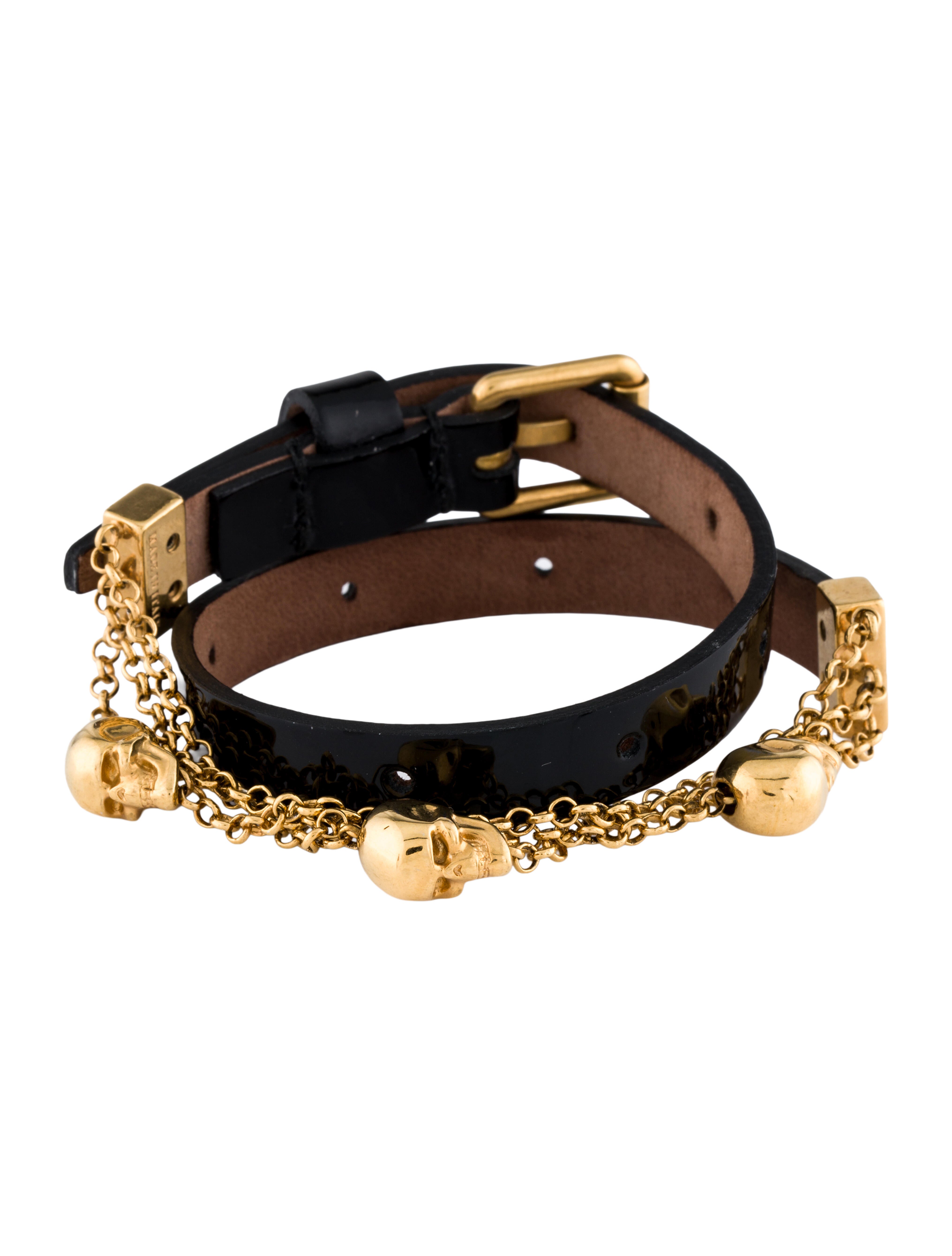 Alexander McQueen Leather Skull & Chain Double Wrap Bracelet