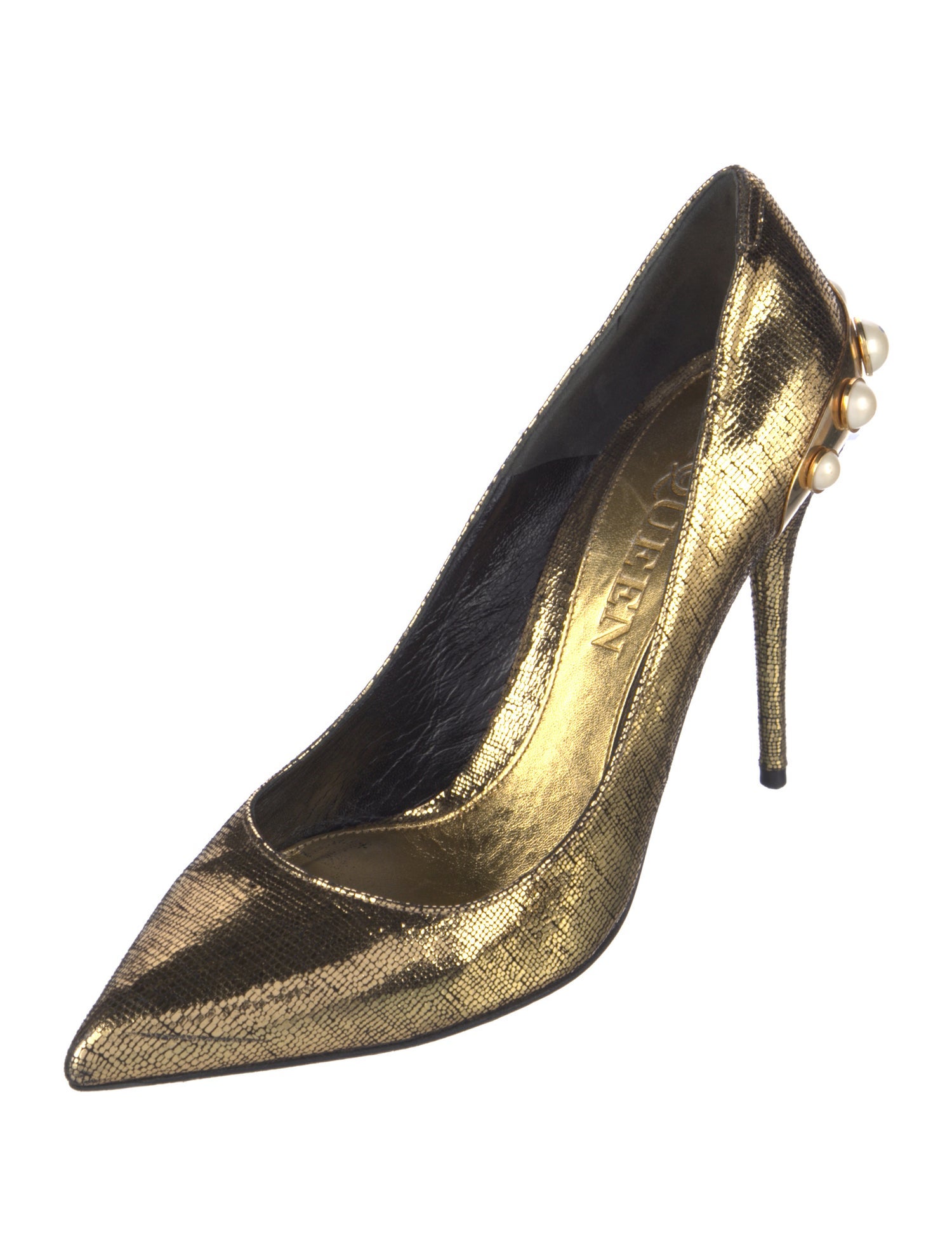 Alexander McQueen Faux Pearl Accents Leather Pumps