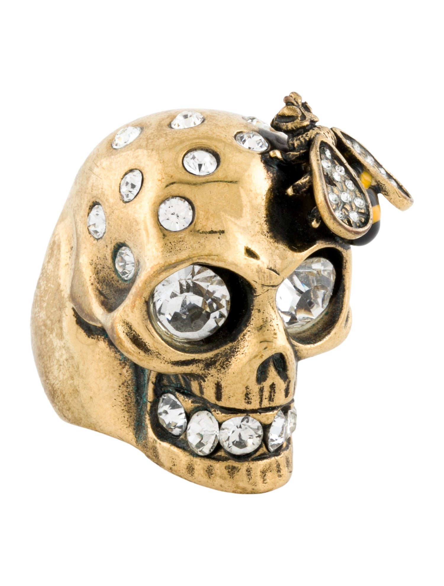 Alexander McQueen Enamel & Crystal Bee Skull Cocktail Ring