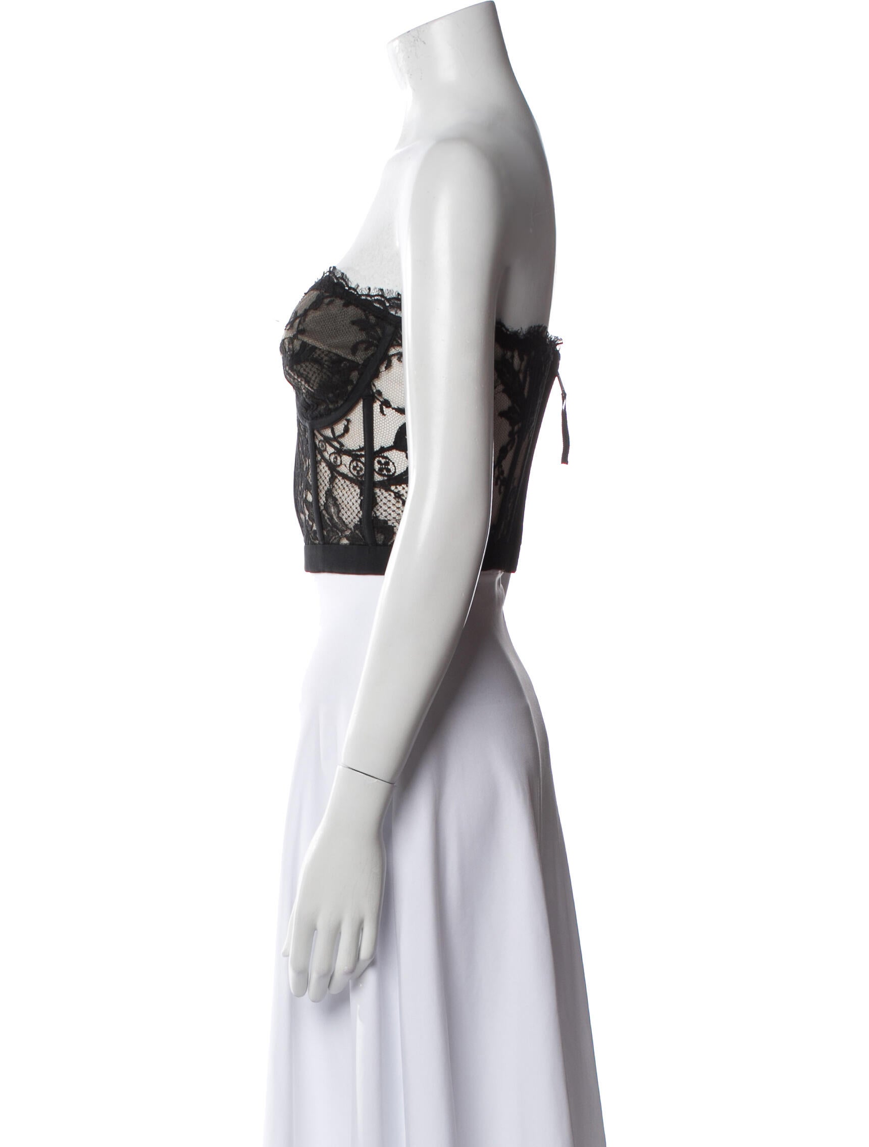Alexander McQueen Lace Pattern Strapless Crop Top