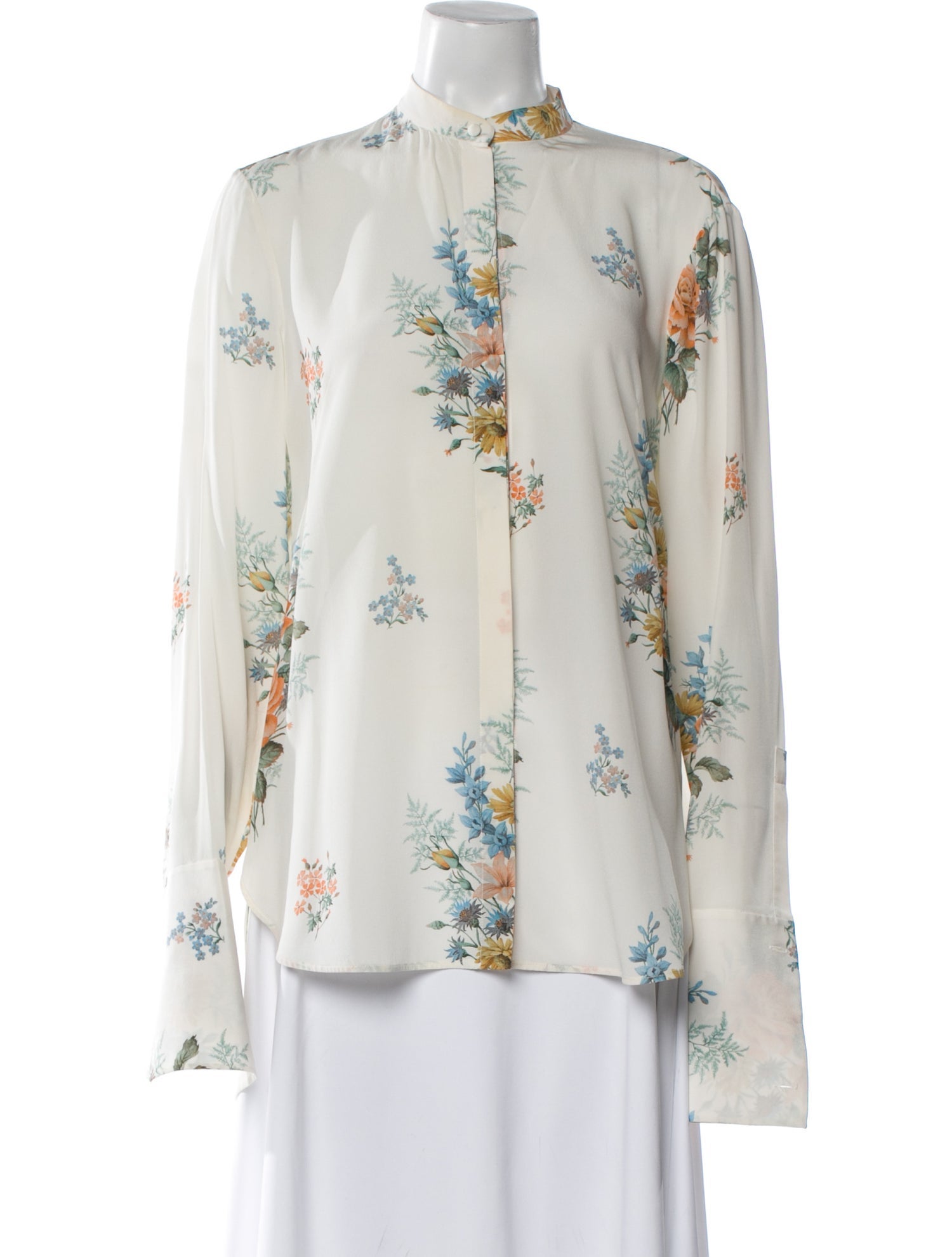 Alexander McQueen Silk Floral Print Button-Up Top