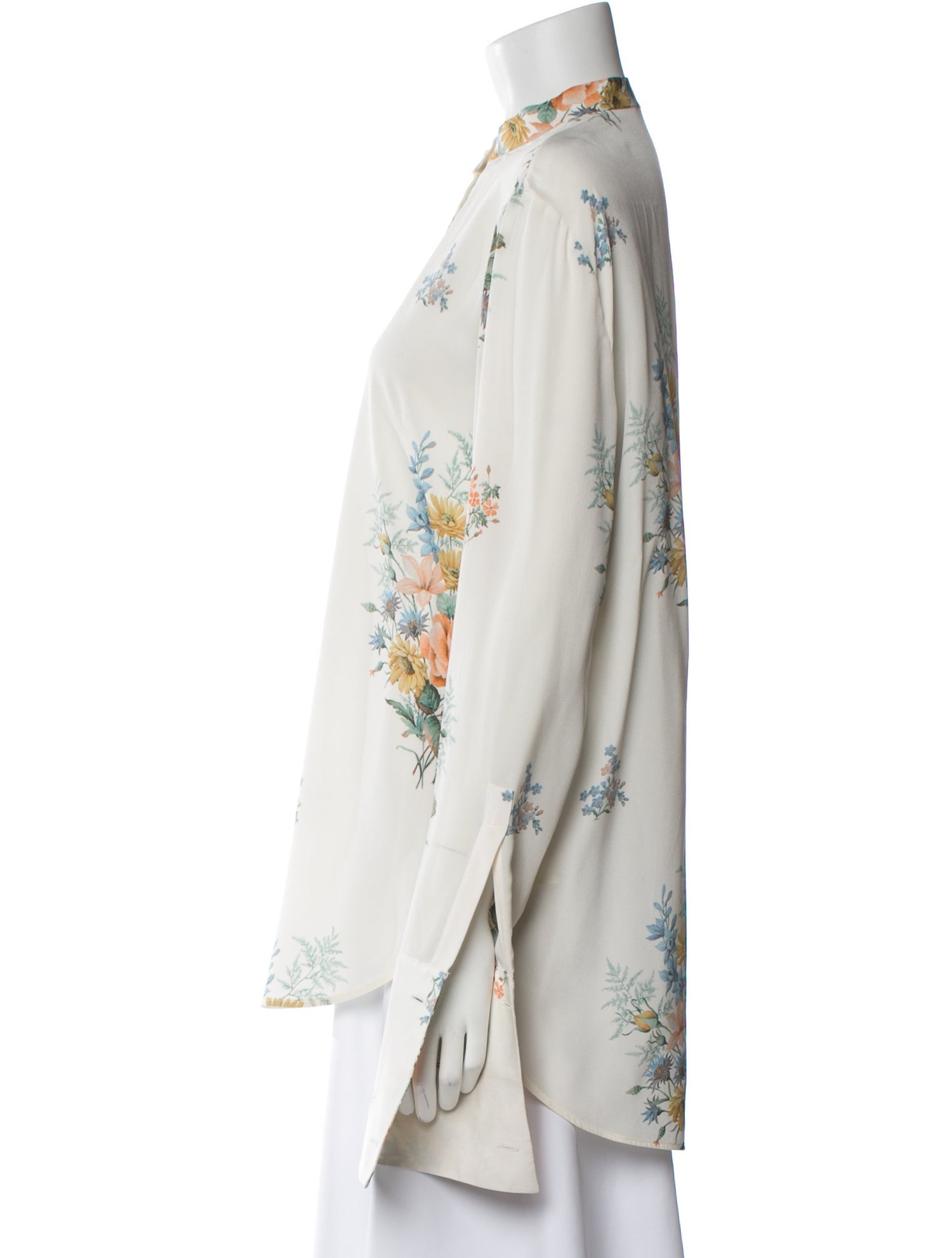 Alexander McQueen Silk Floral Print Button-Up Top