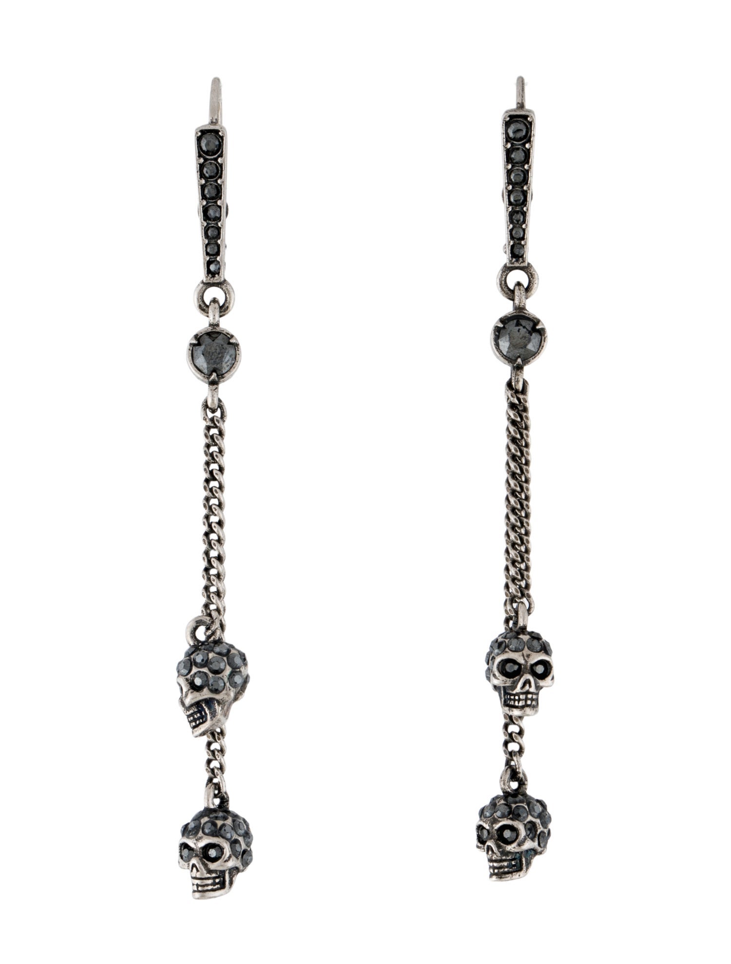 Alexander McQueen Crystal Double Skull Drop Earrings