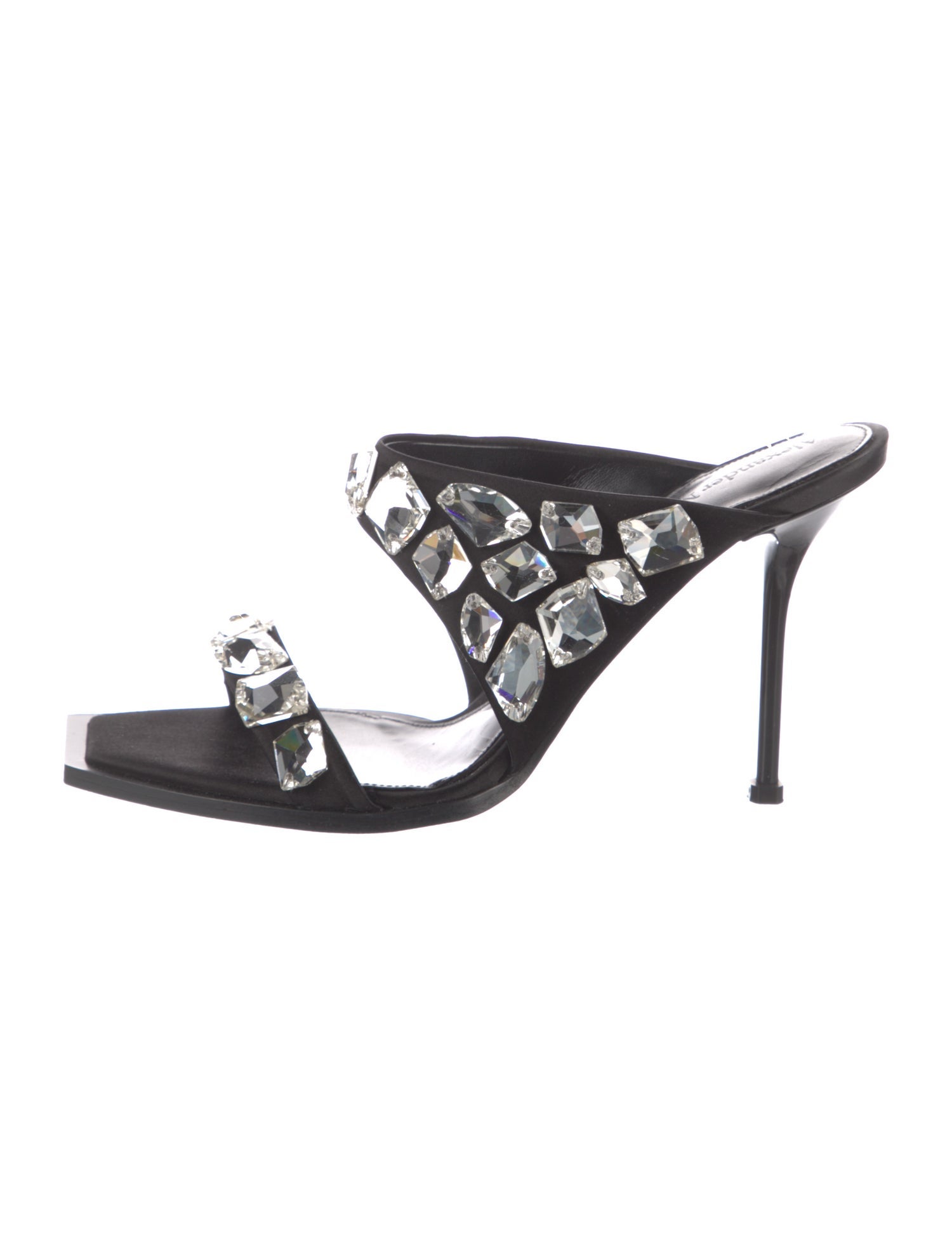 Alexander McQueen Satin Crystal Embellishments Slides