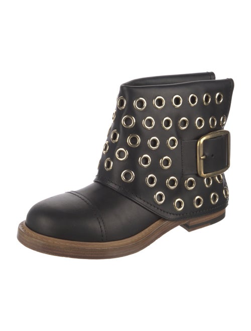 Alexander McQueen Leather Colorblock Pattern Rain Boots