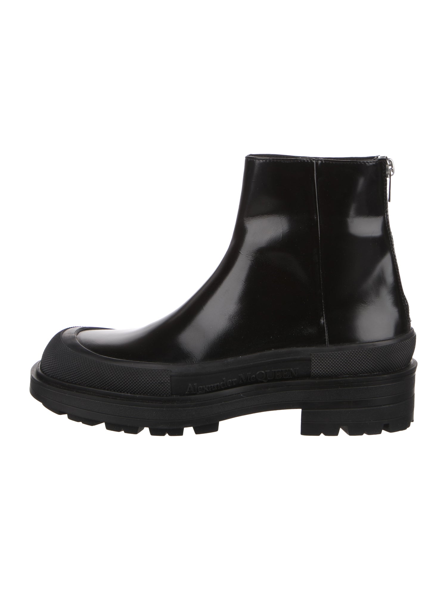 Alexander McQueen Patent Leather Mesh Accents Chelsea Boots