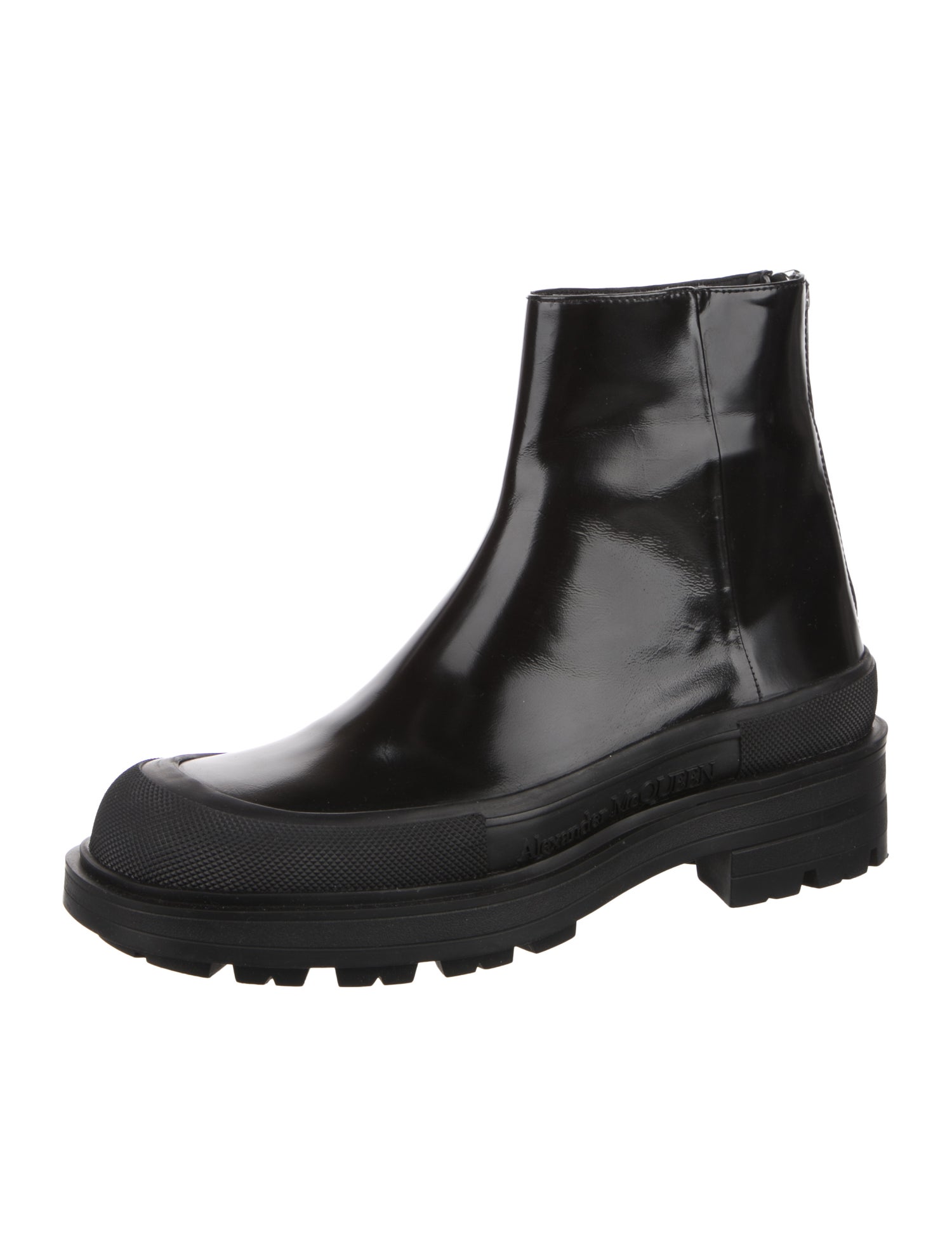 Alexander McQueen Patent Leather Mesh Accents Chelsea Boots