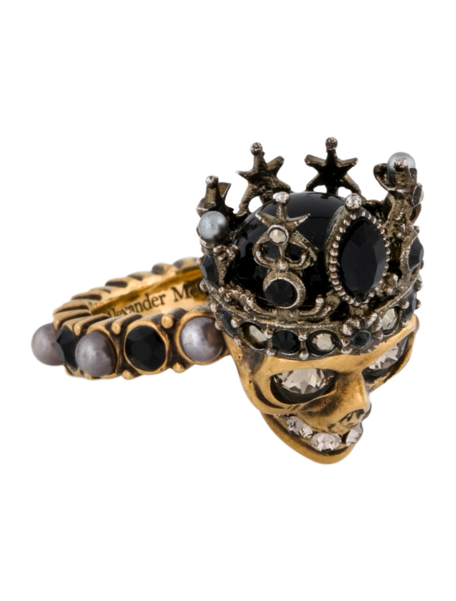 Alexander McQueen Faux Pearl & Crystal Queen Skull Cocktail Ring