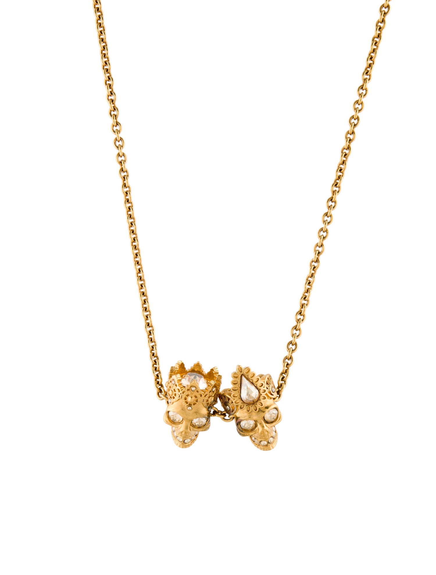 Alexander McQueen Crystal King & Queen Skull Pendant Necklace