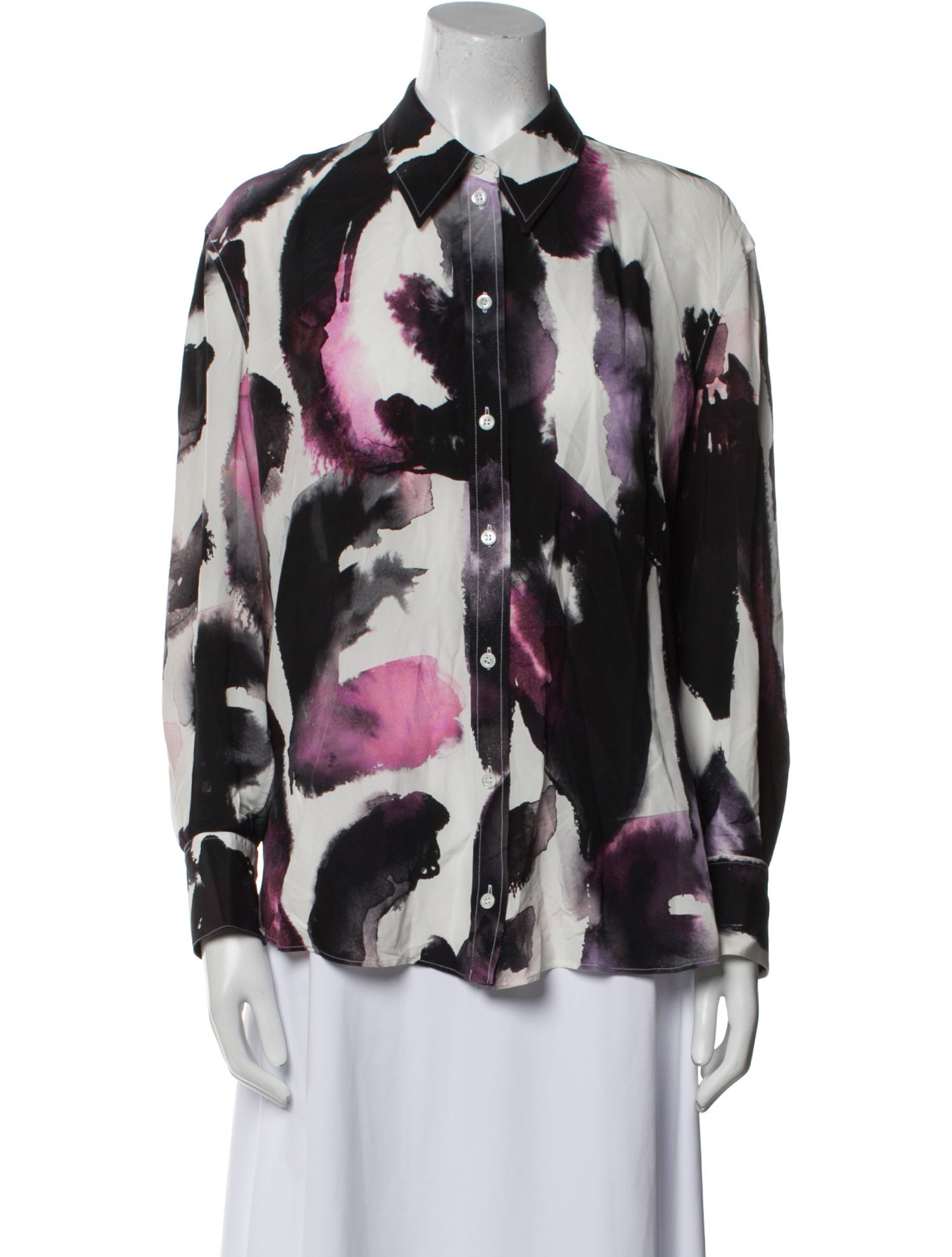 Alexander McQueen Silk Printed Button-Up Top