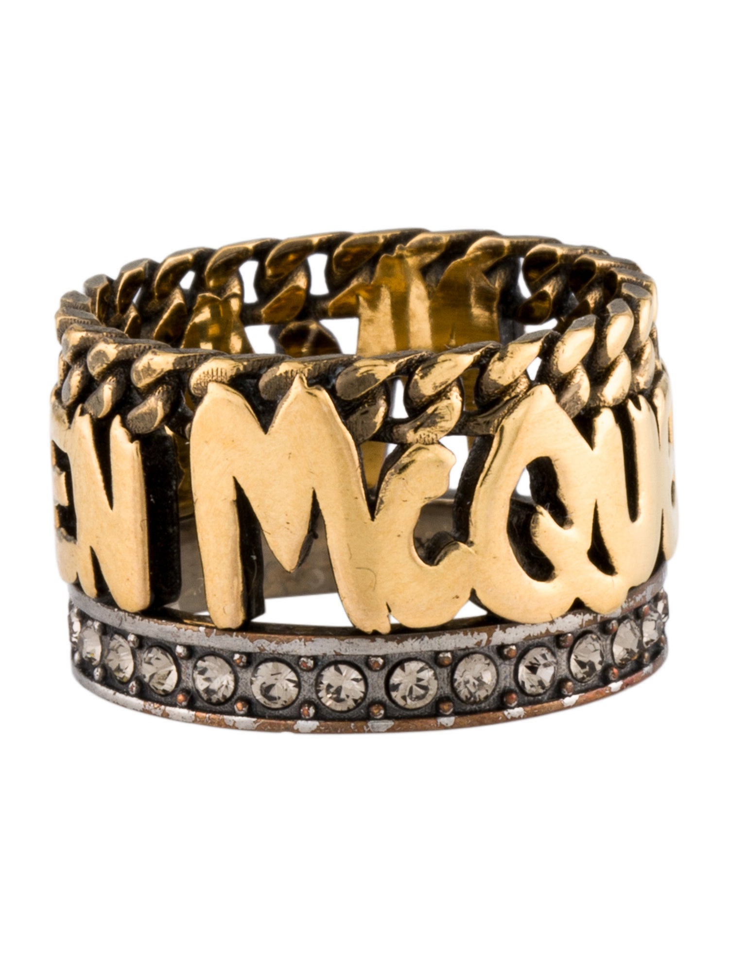 Alexander McQueen Crystal Logo Chain Ring