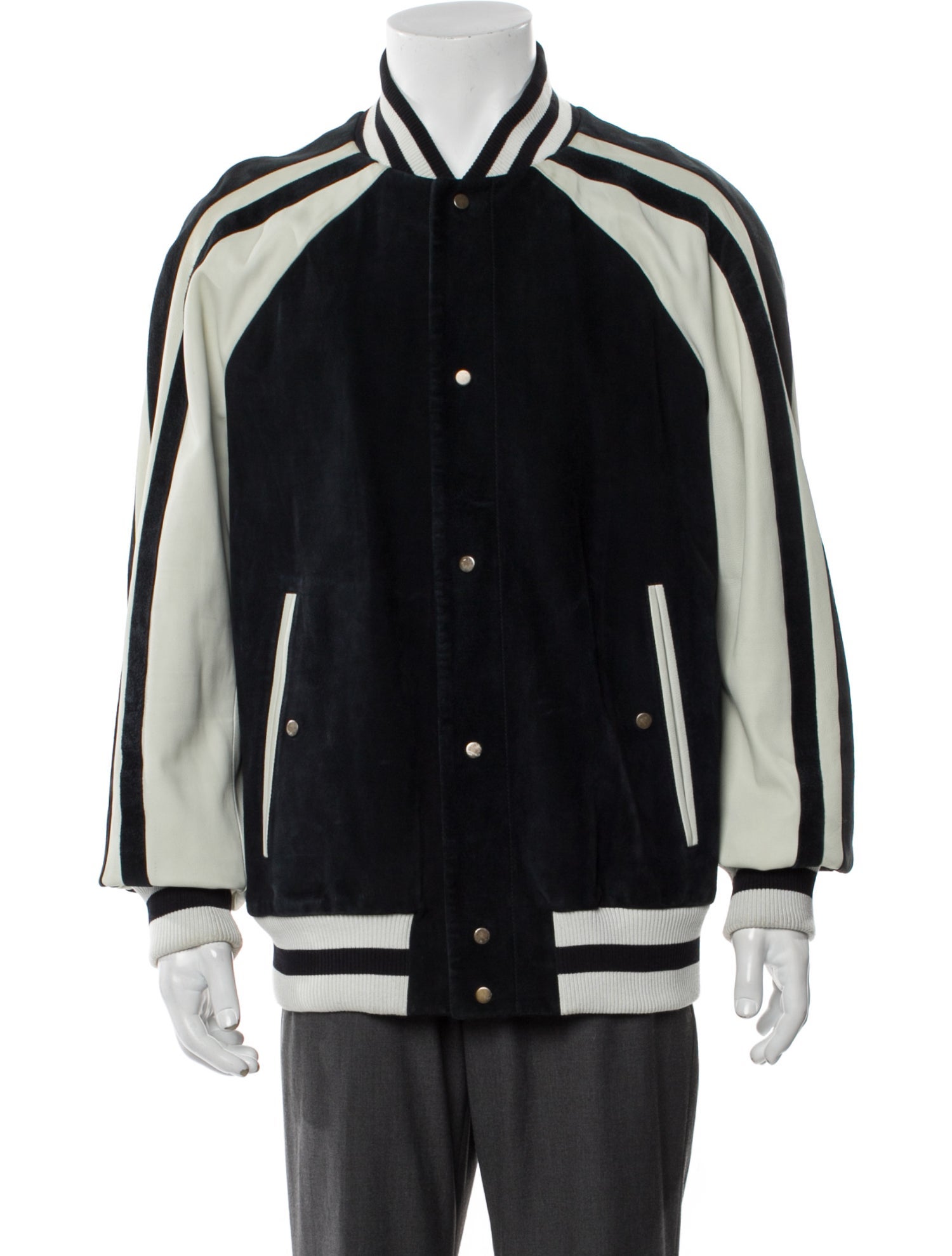 Alexander McQueen Leather Striped Varsity Jacket