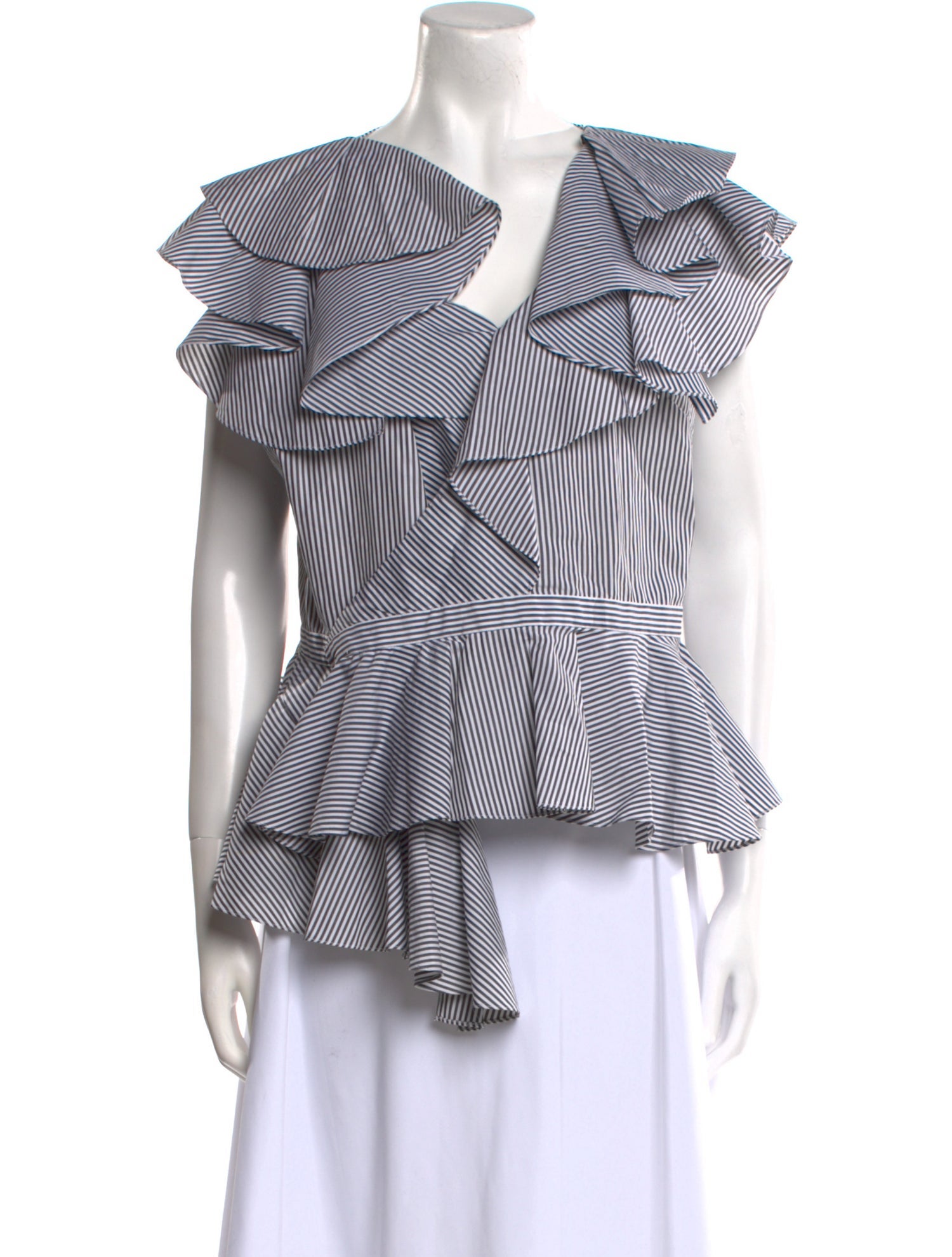 Alexander McQueen Striped One-Shoulder Blouse