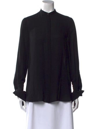Alexander McQueen Silk Mock Neck Button-Up Top