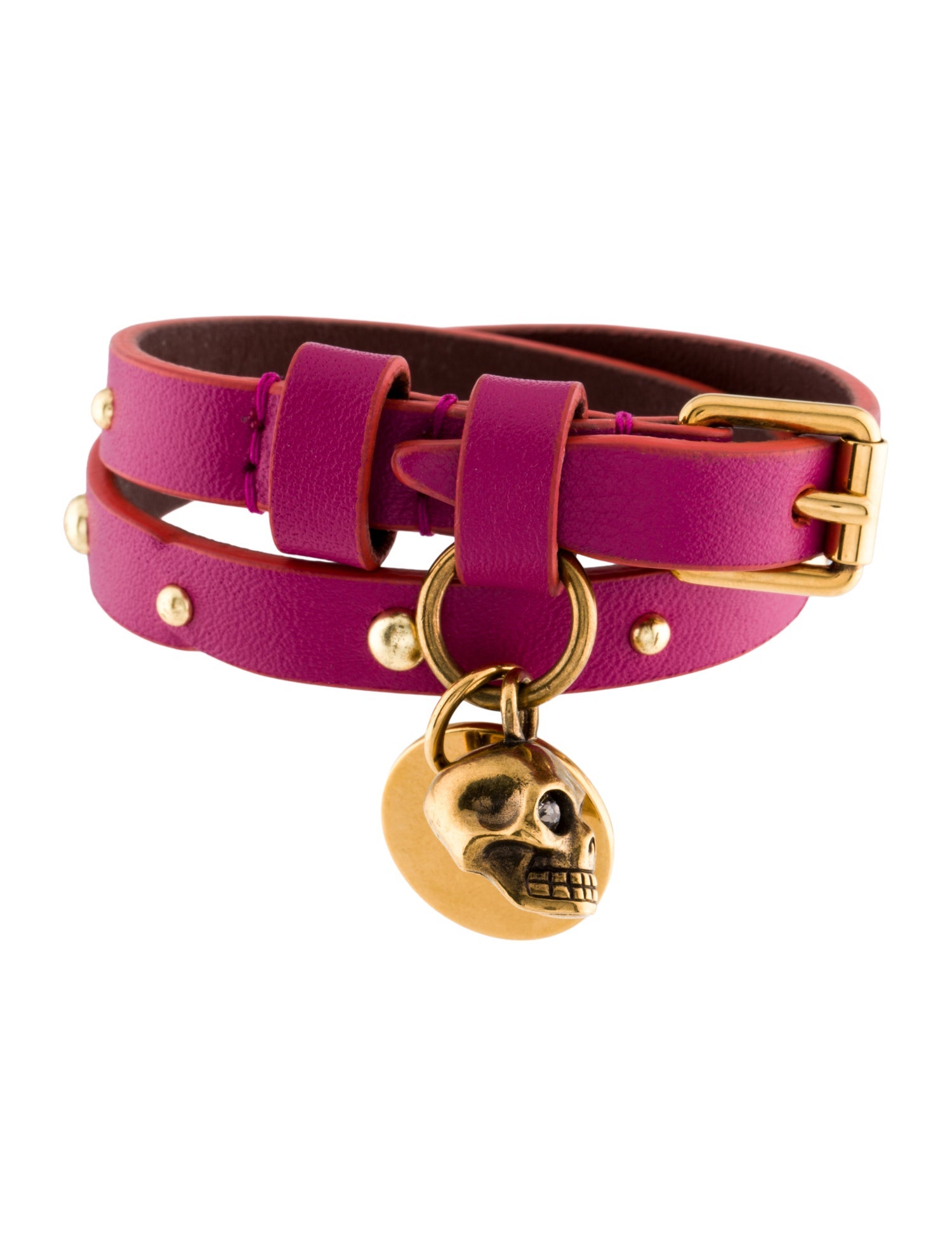 Alexander McQueen Crystal Skull Studded Leather Double Wrap Bracelet