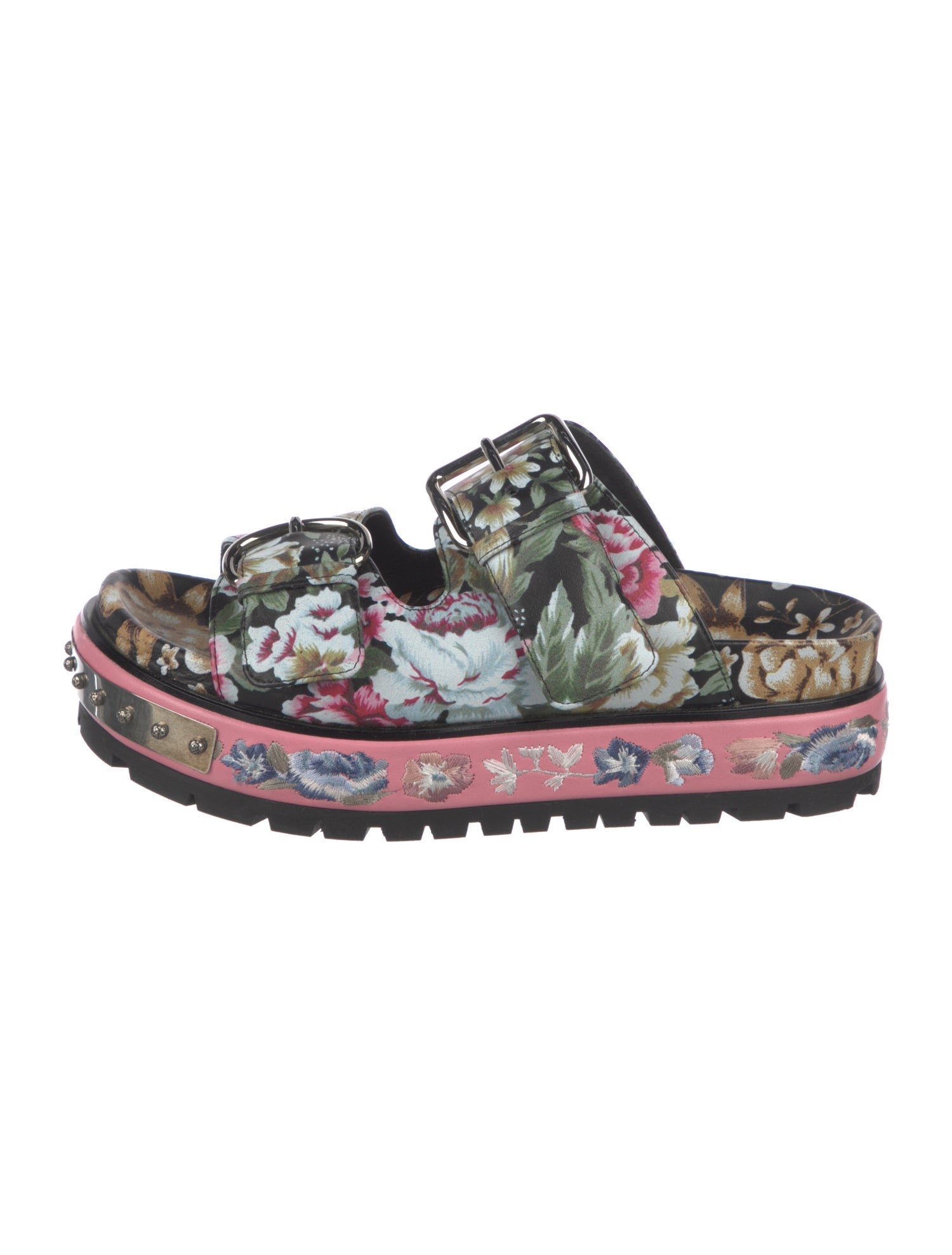 Alexander McQueen Leather Floral Print Slides