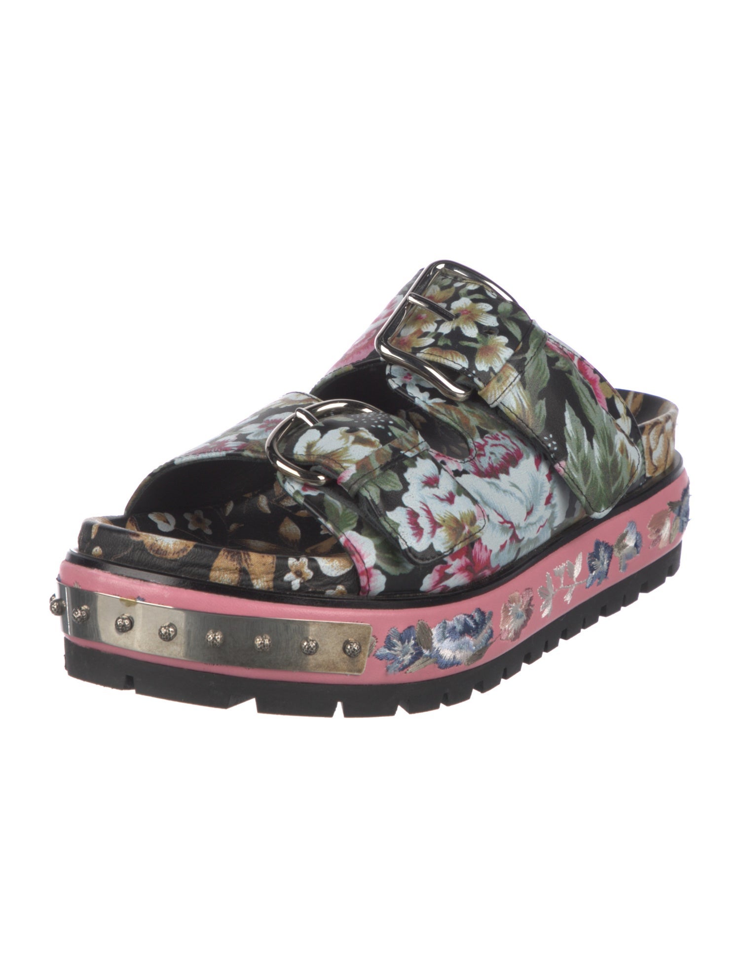 Alexander McQueen Leather Floral Print Slides