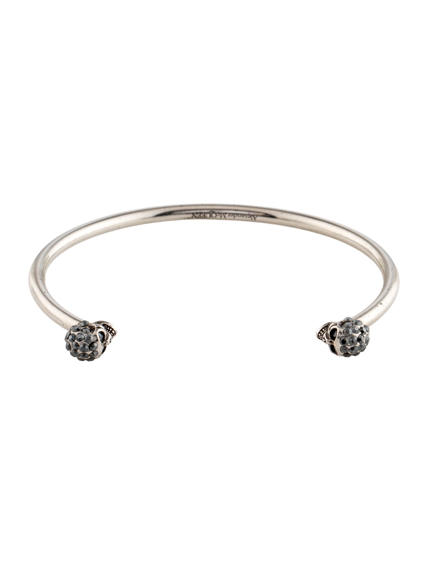Alexander McQueen Crystal Thin Twin Skull Cuff Bracelet