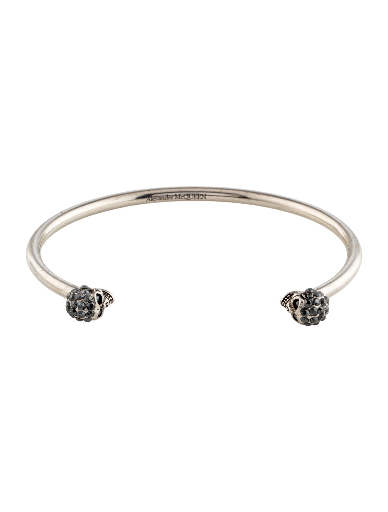 Alexander McQueen Crystal Thin Twin Skull Cuff Bracelet