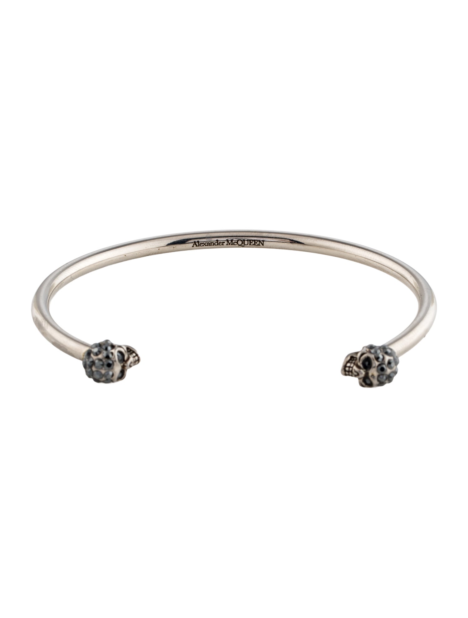 Alexander McQueen Crystal Thin Twin Skull Cuff Bracelet