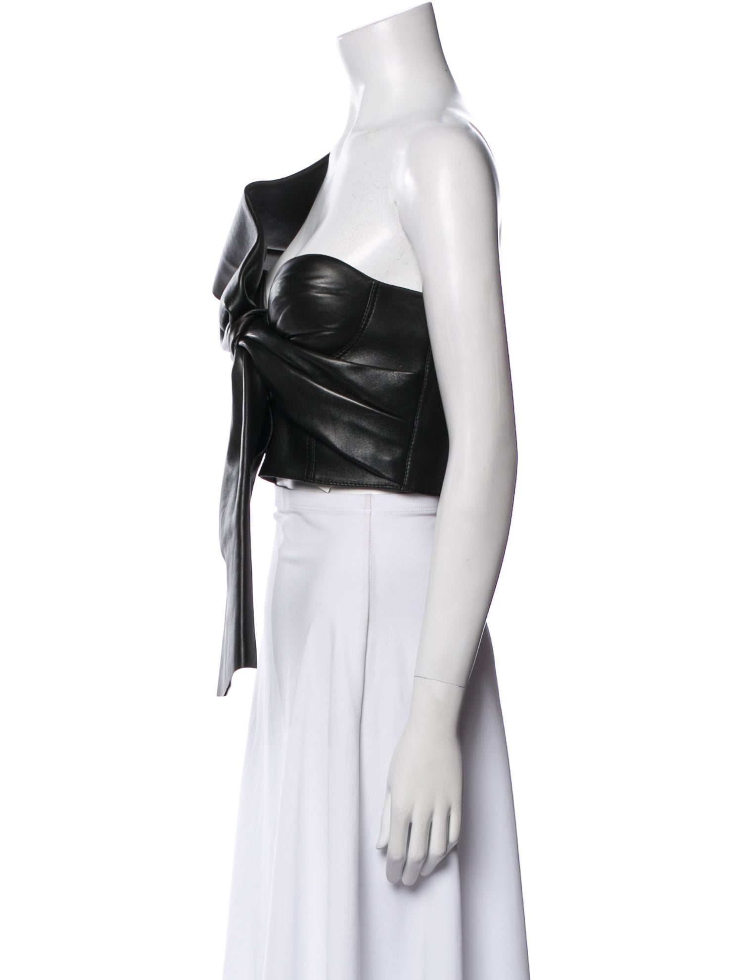 Alexander McQueen Leather One-Shoulder Crop Top