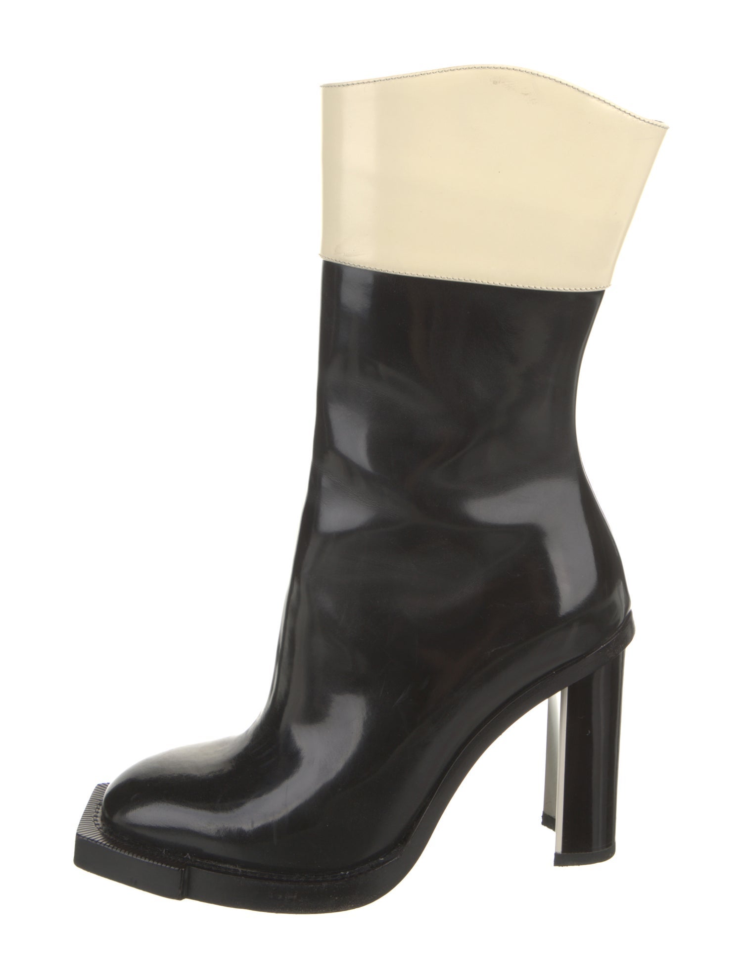 Alexander McQueen Patent Leather Colorblock Pattern Sock Boots