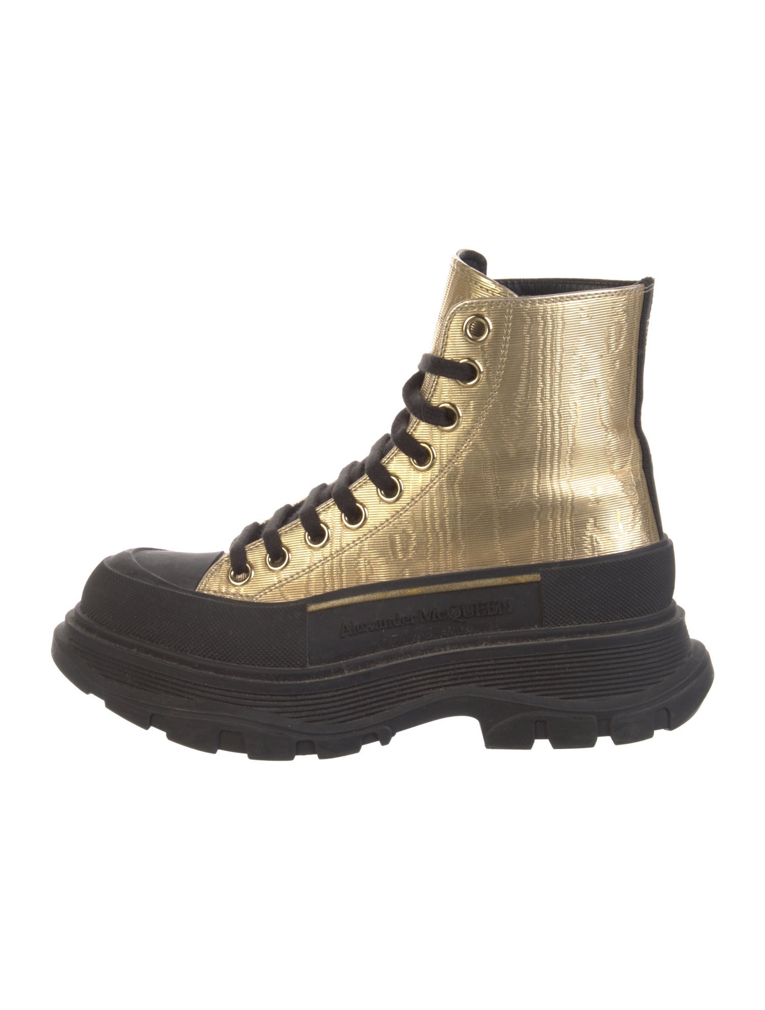 Alexander McQueen Leather Colorblock Pattern Combat Boots