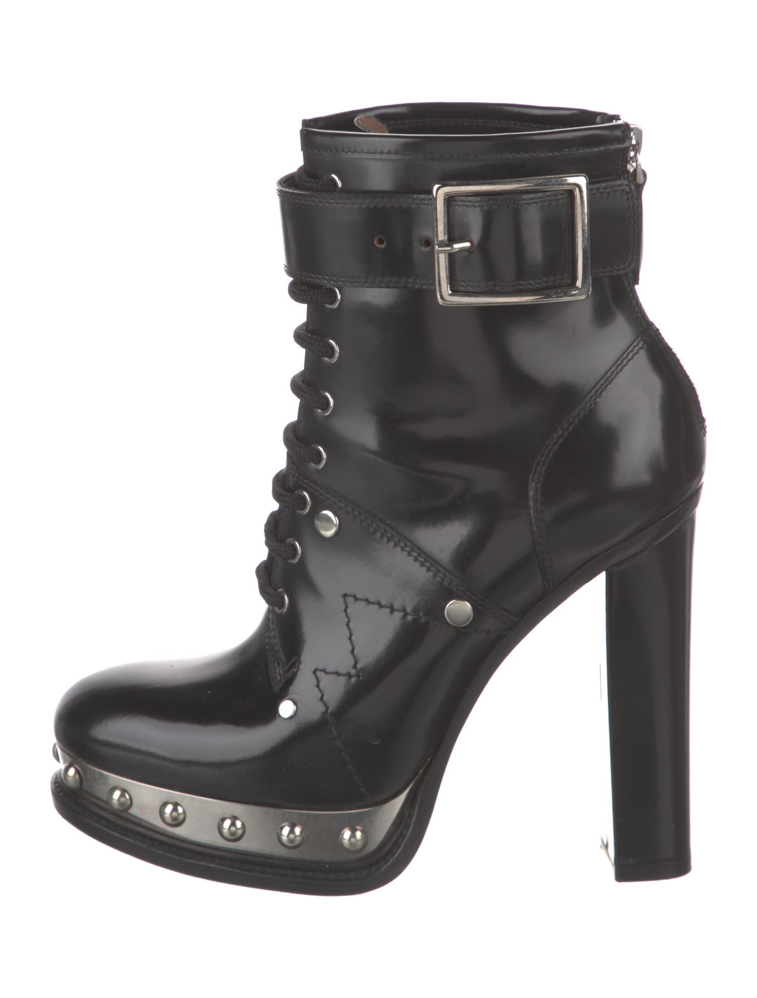 Alexander McQueen Leather Studded Accents Lace-Up Boots