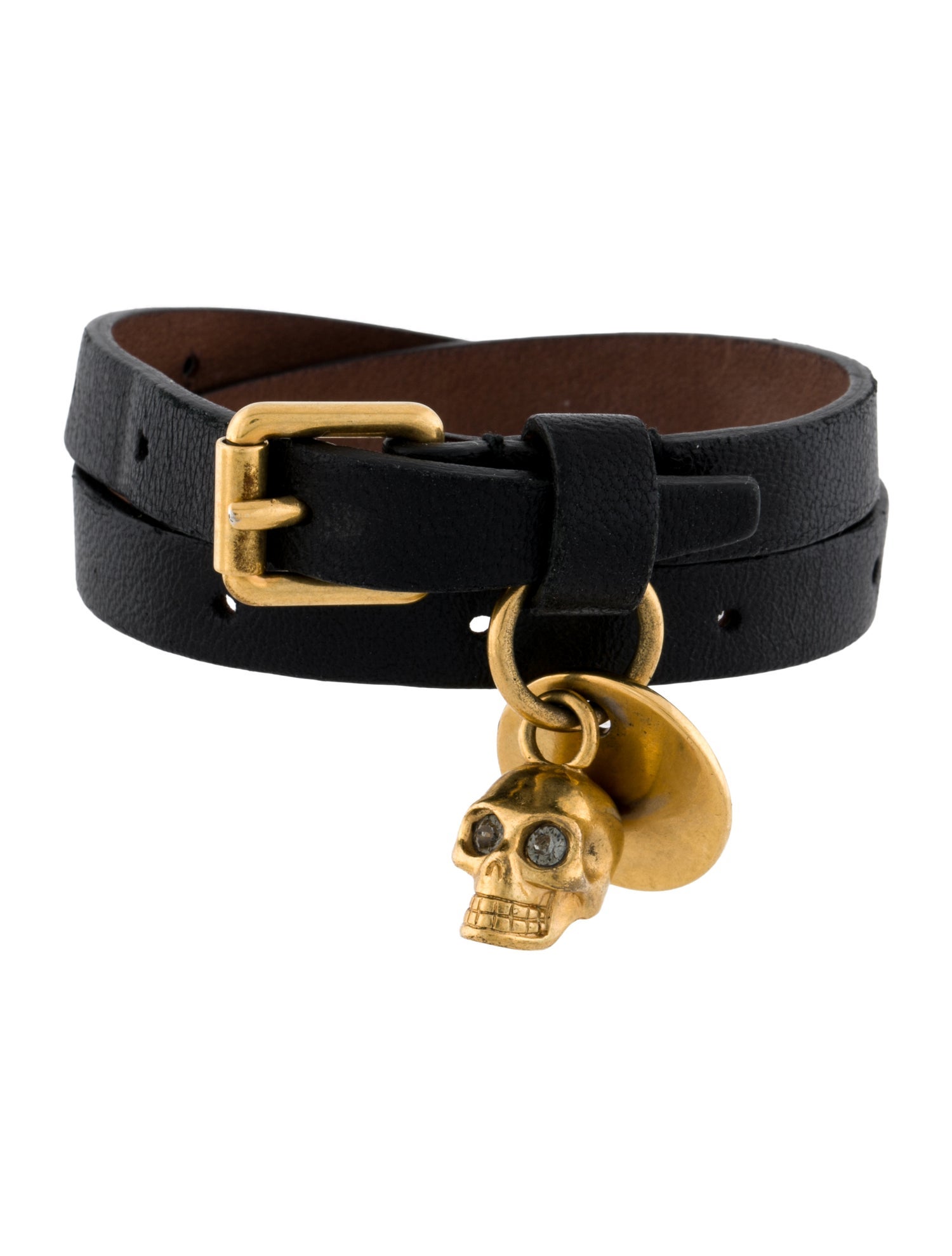Alexander McQueen Leather & Crystal Skull Double Wrap Bracelet
