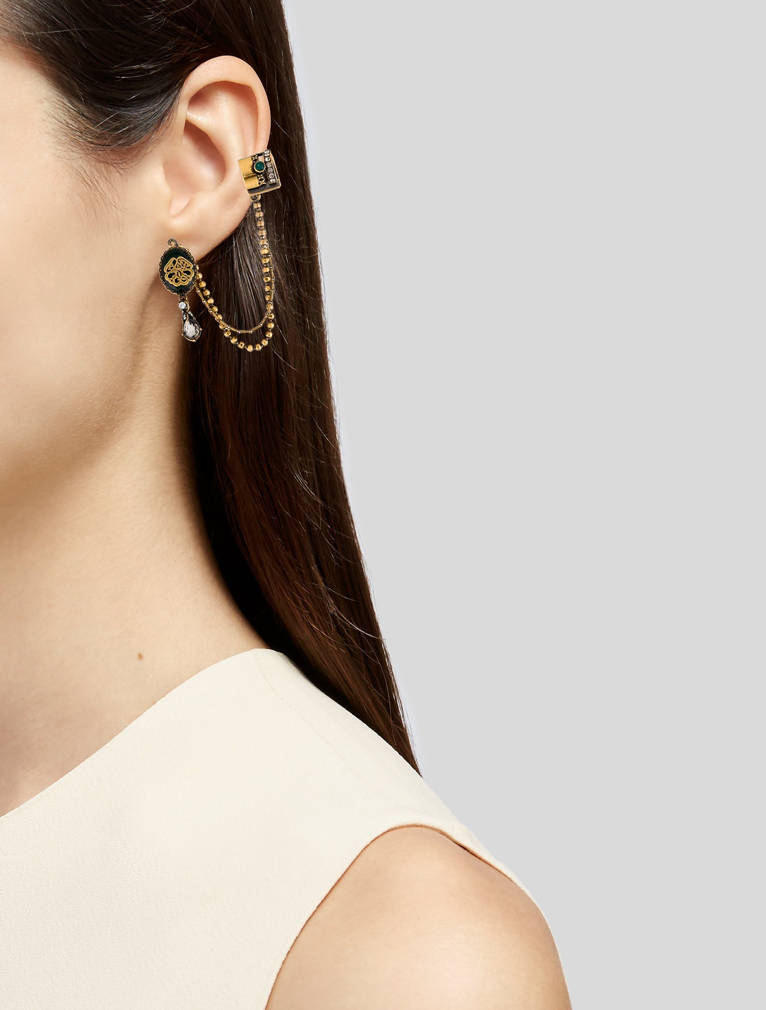 Alexander McQueen Crystal Resin Earcuff & Single Earrings