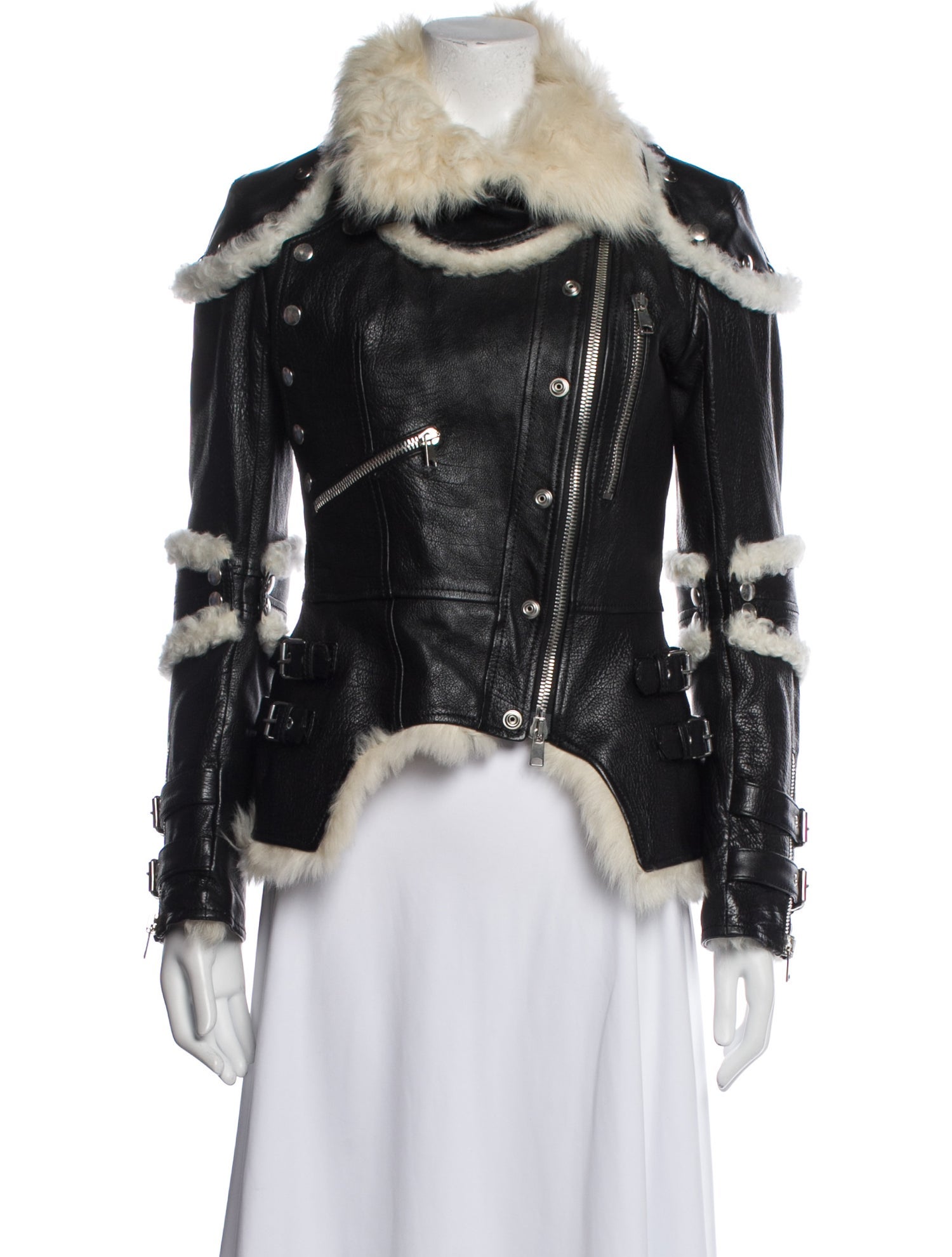 Alexander McQueen Leather Colorblock Pattern Biker Jacket