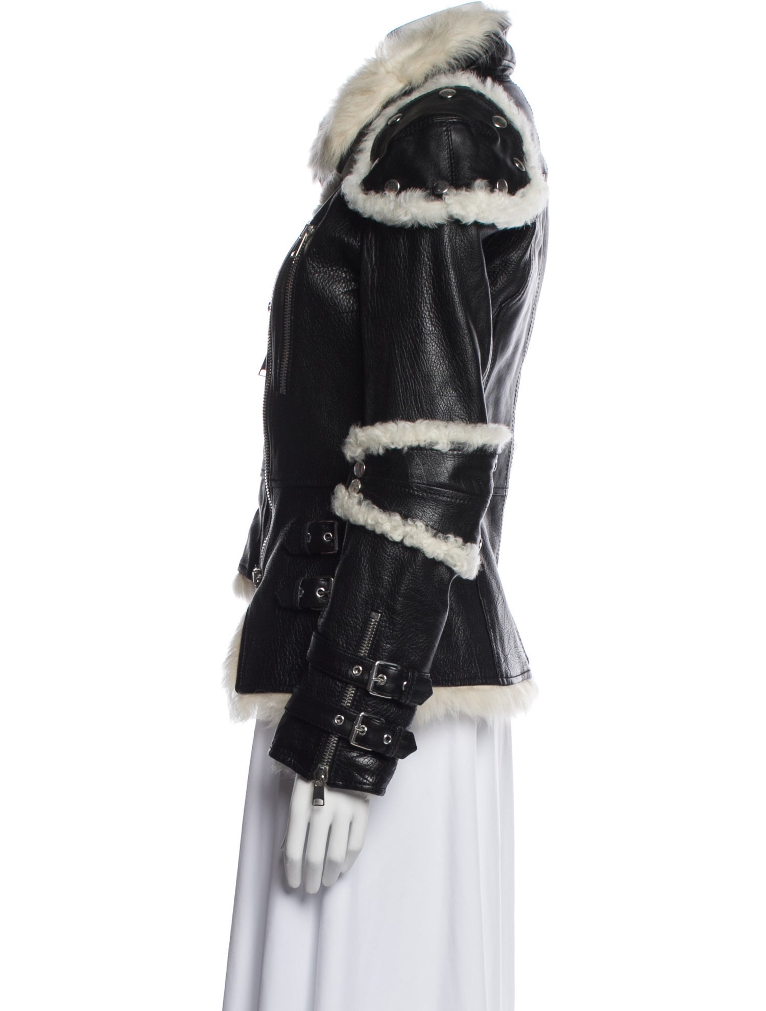 Alexander McQueen Leather Colorblock Pattern Biker Jacket