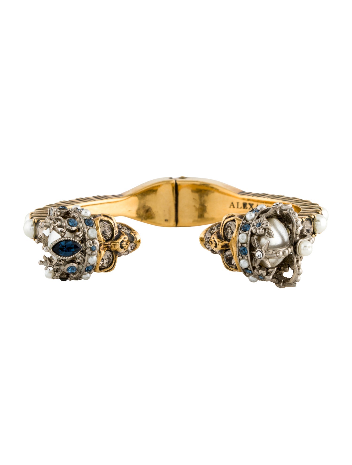 Alexander McQueen Faux Pearl & Crystal Skull Cuff Bracelet