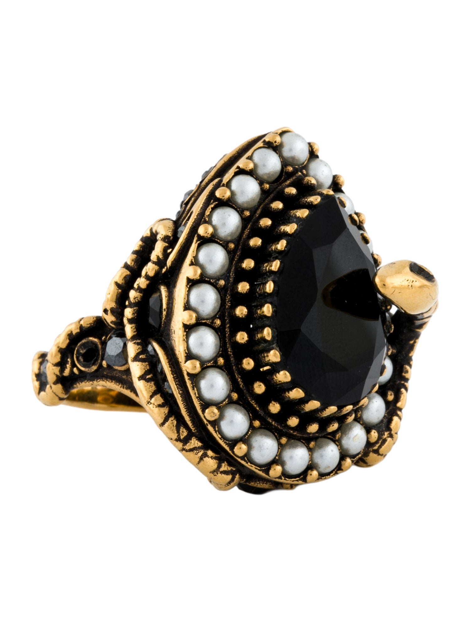 Alexander McQueen Faux Pearl & Crystal Snake Drop Cocktail Ring
