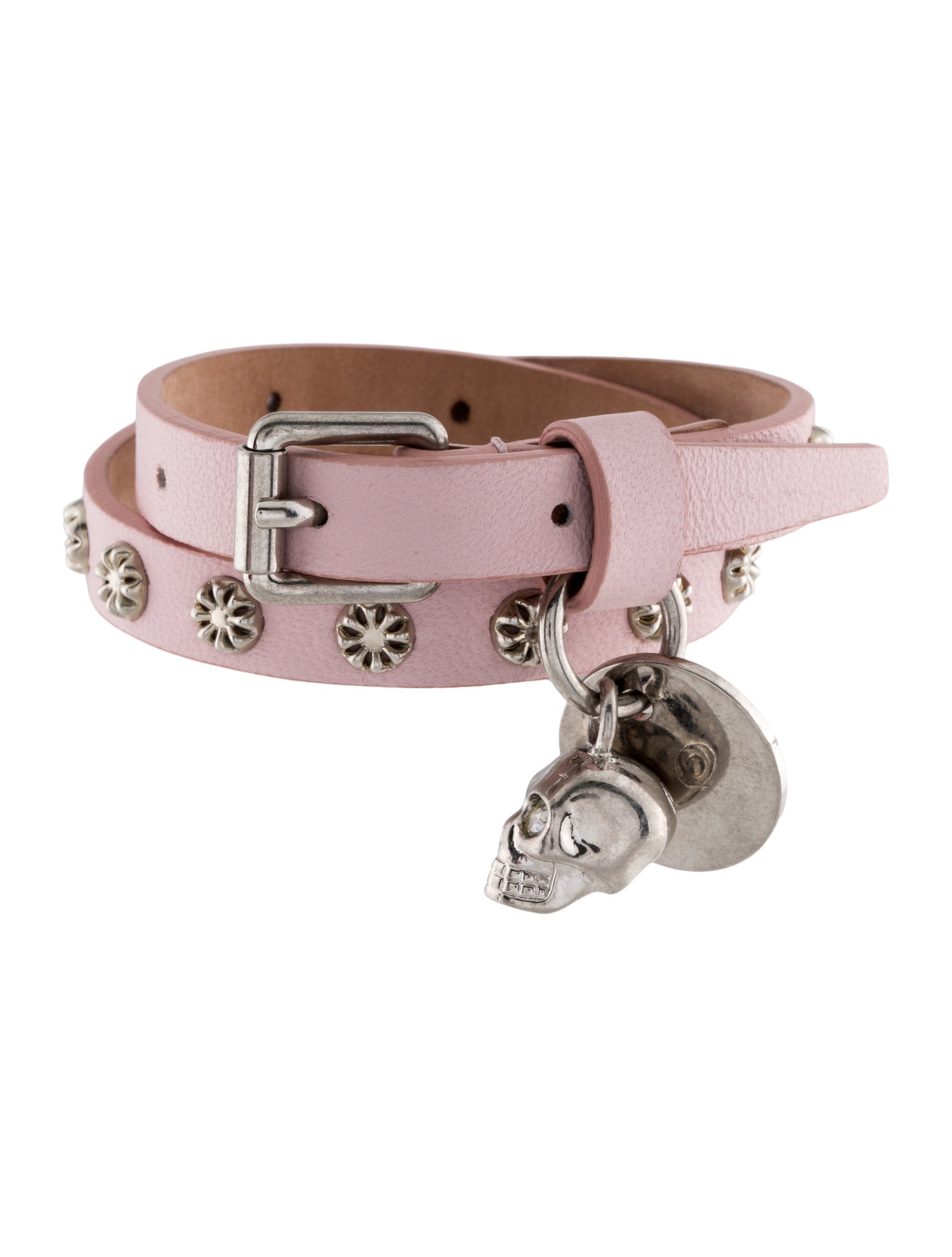 Alexander McQueen Crystal & Leather Skull Double Wrap Bracelet