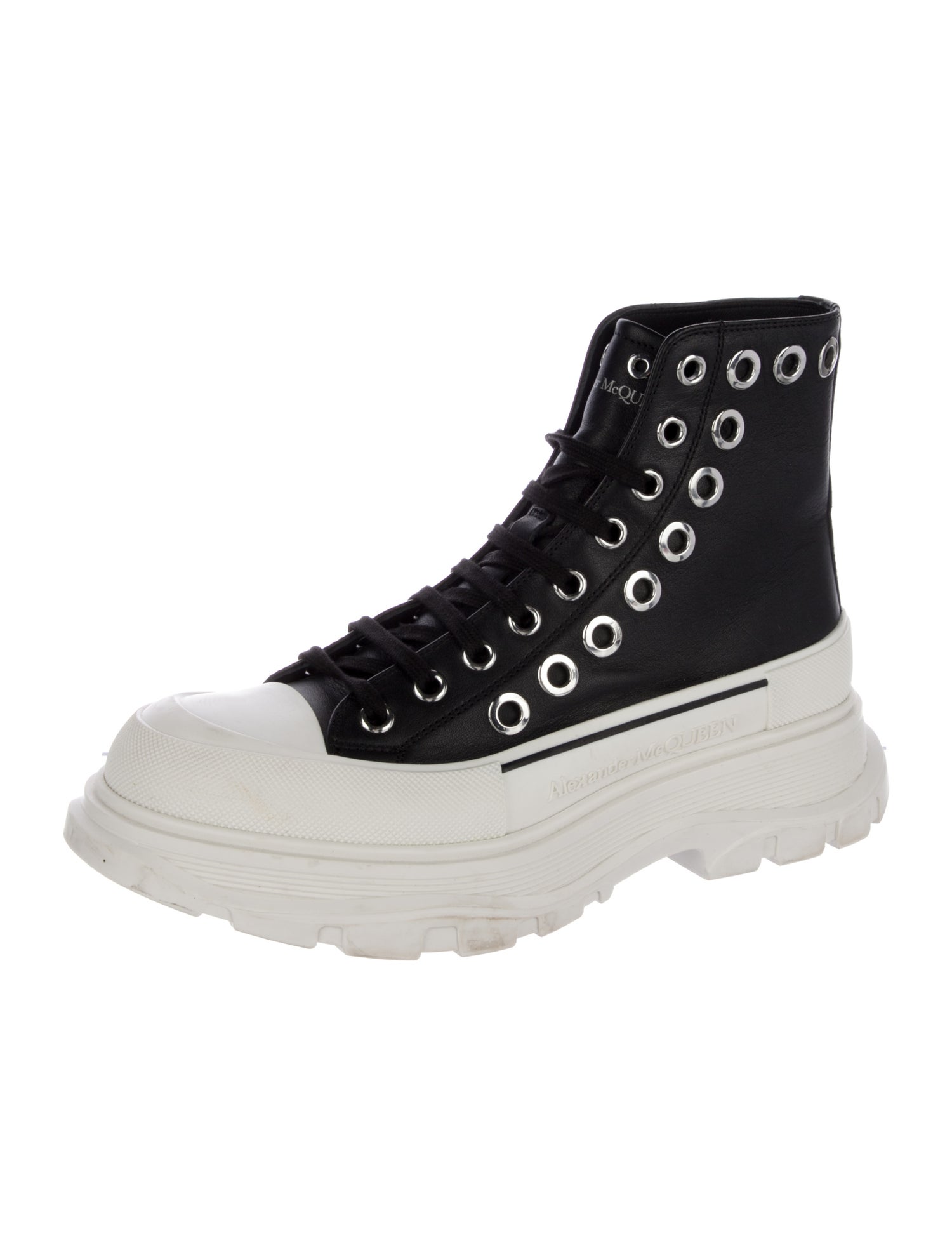 Alexander McQueen Leather Colorblock Pattern Sock Sneakers