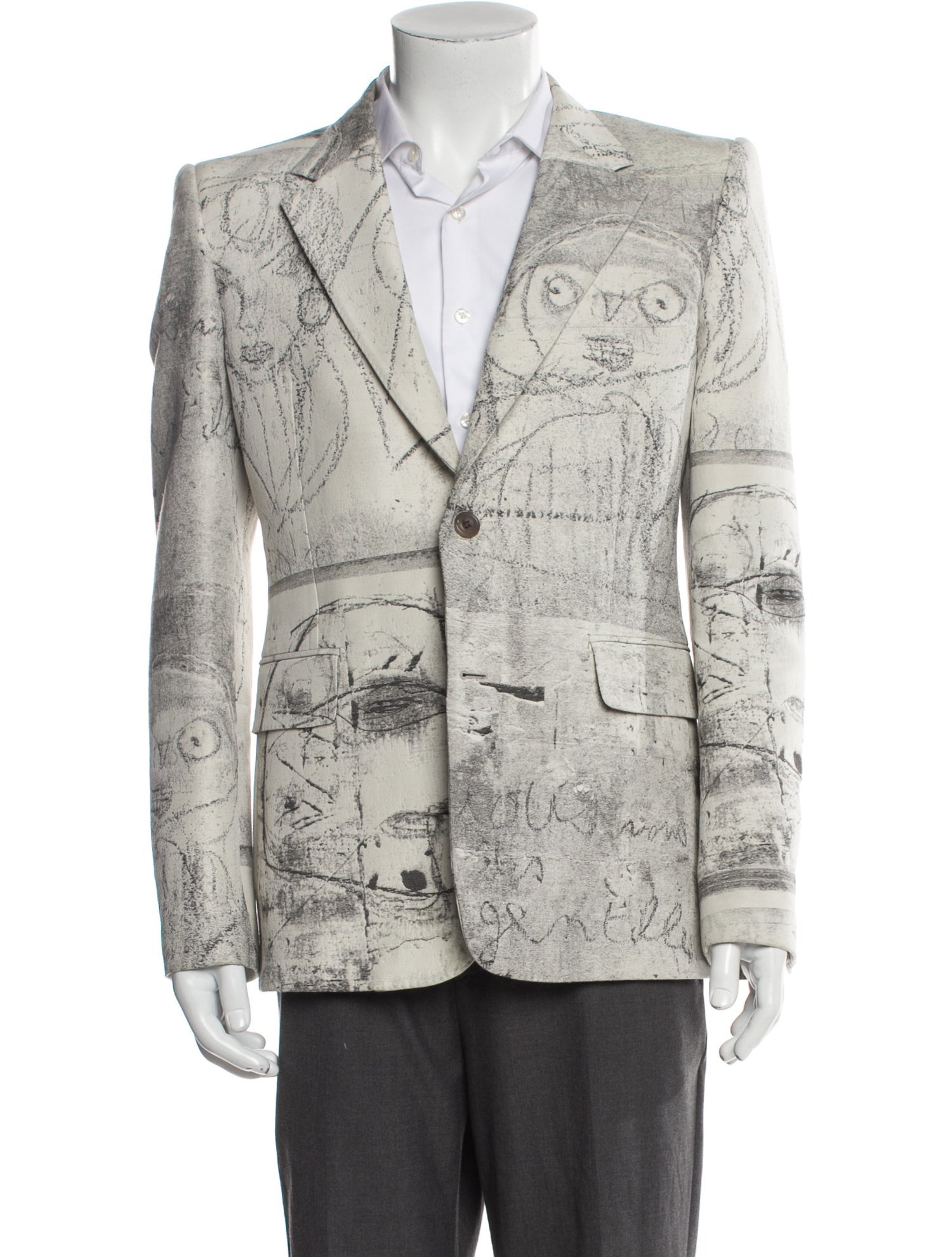 Alexander McQueen Men's White Pattern Printed Wool Blend Blazer