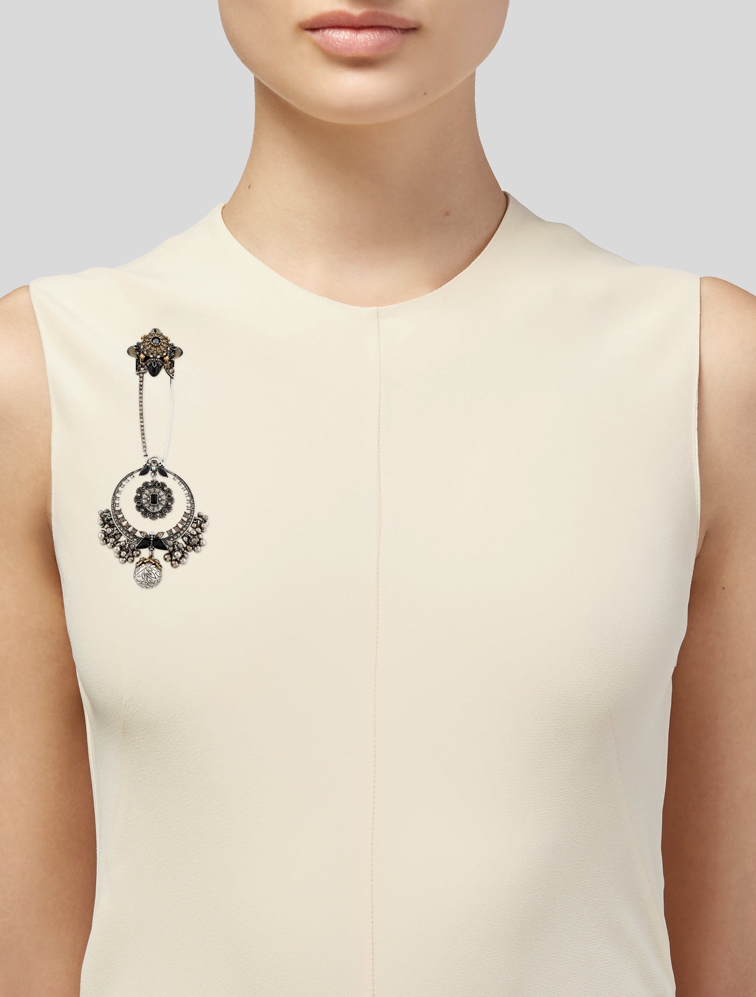 Alexander McQueen Faux Pearl & Crystal Brooch Pin