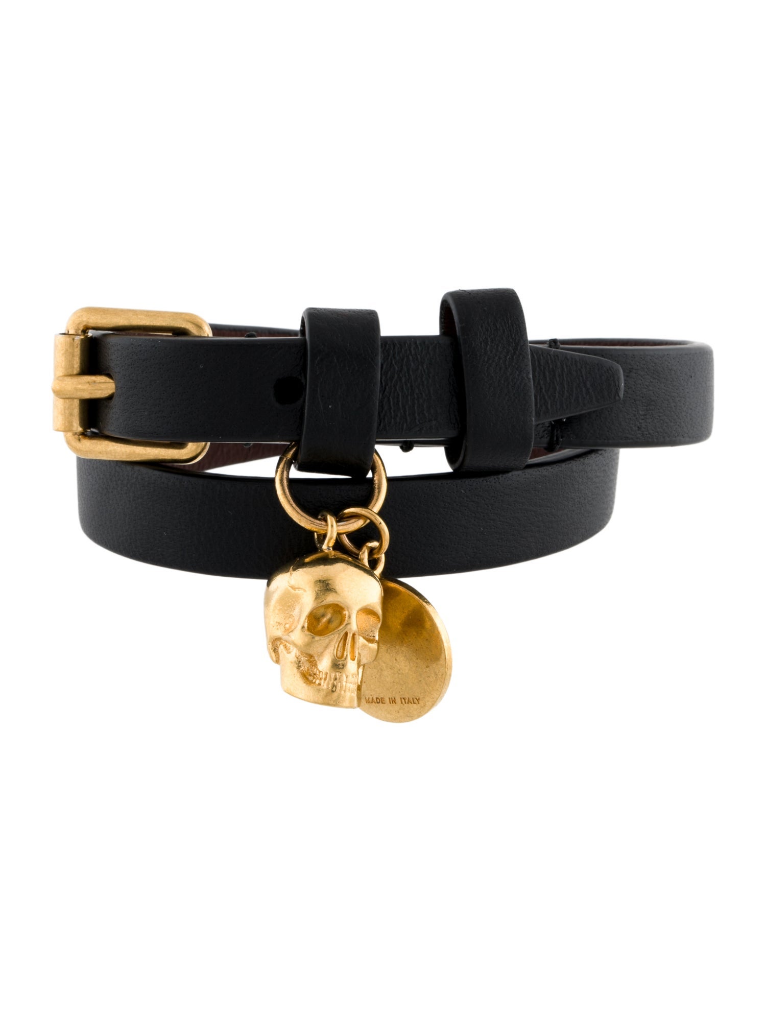 Alexander McQueen Leather Skull Double Wrap Bracelet