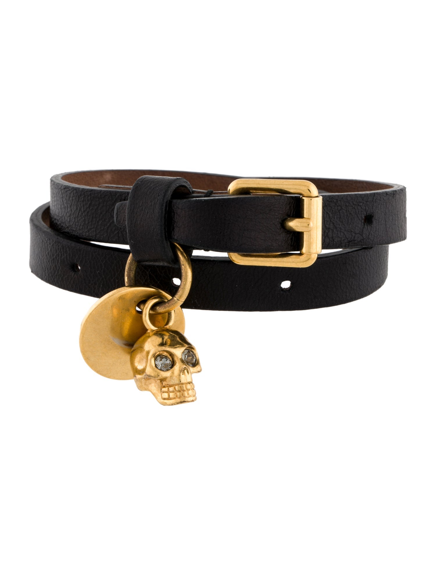 Alexander McQueen Leather & Crystal Skull Double Wrap Bracelet