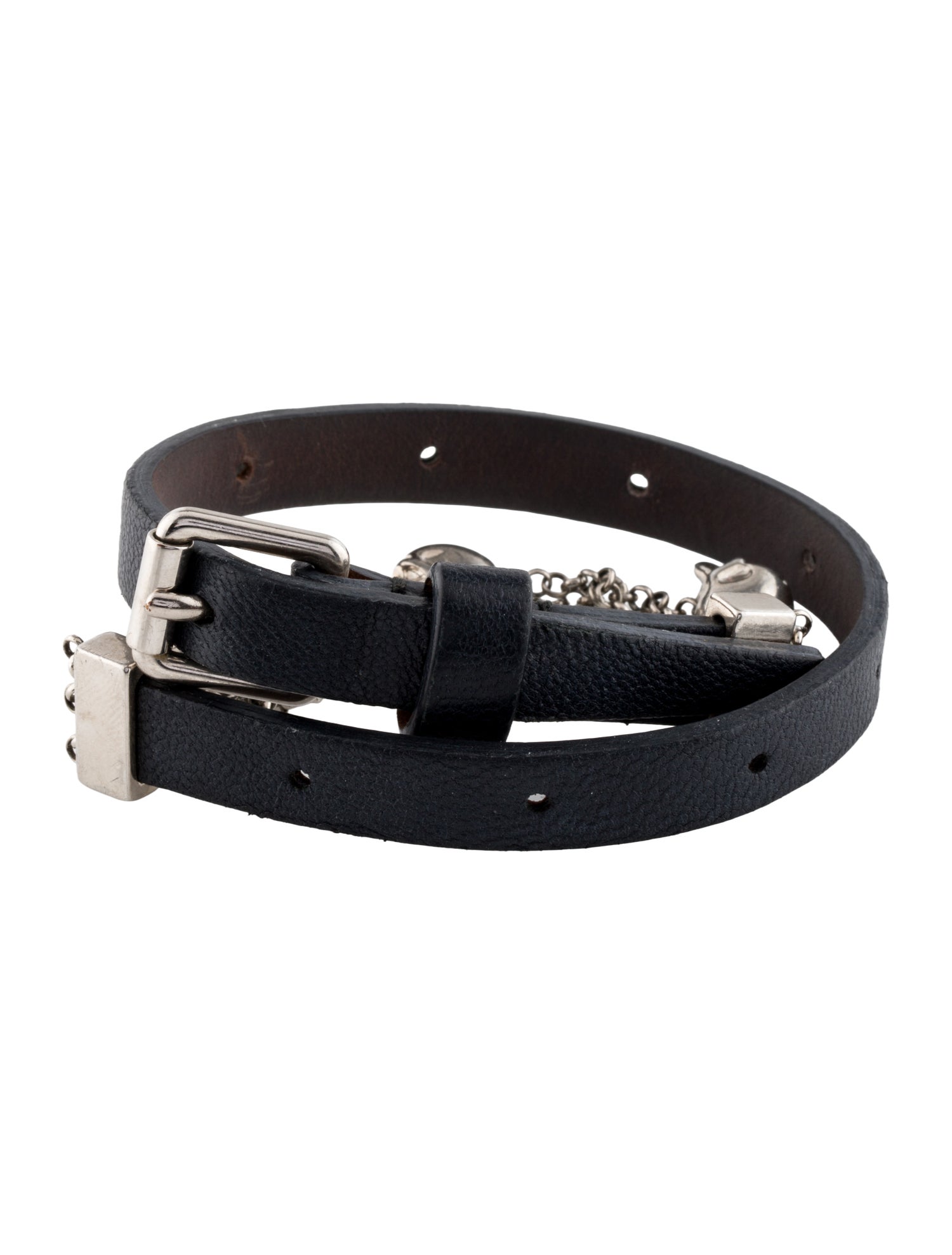 Alexander McQueen Leather Skull Chain Double Wrap Bracelet