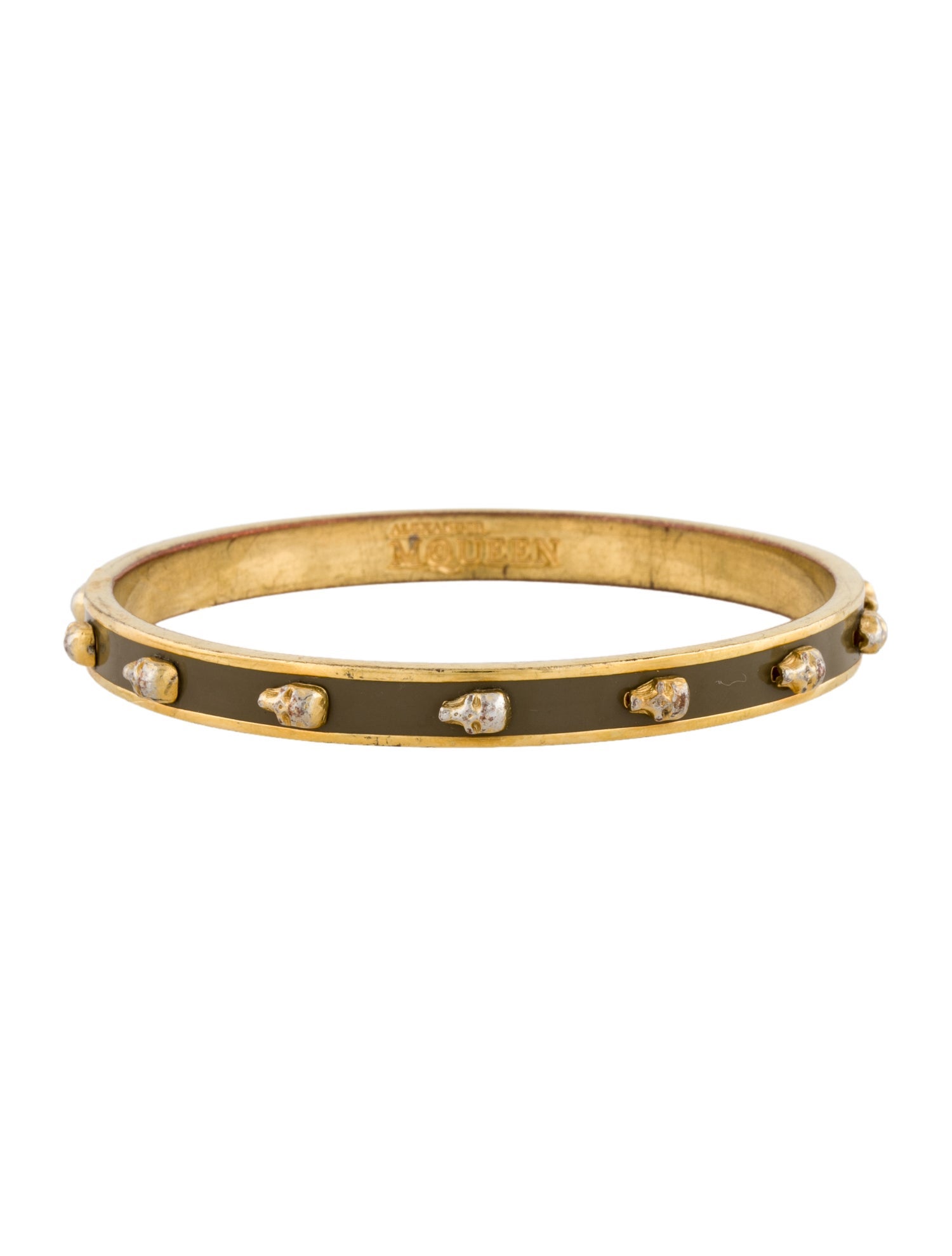 Alexander McQueen Enamel 3D Skull Studded Bangle Bracelet