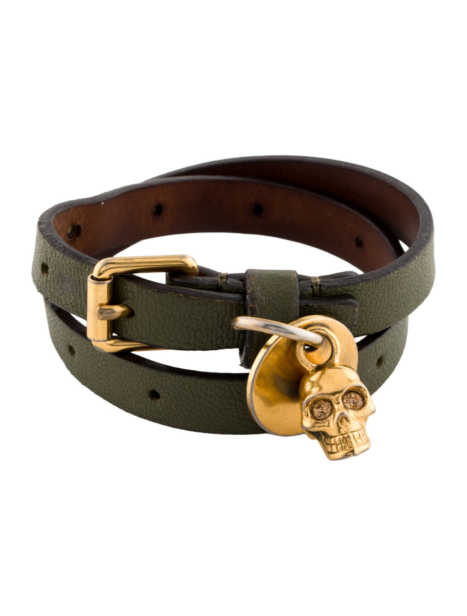 Alexander McQueen Leather & Crystal Skull Double Wrap Bracelet
